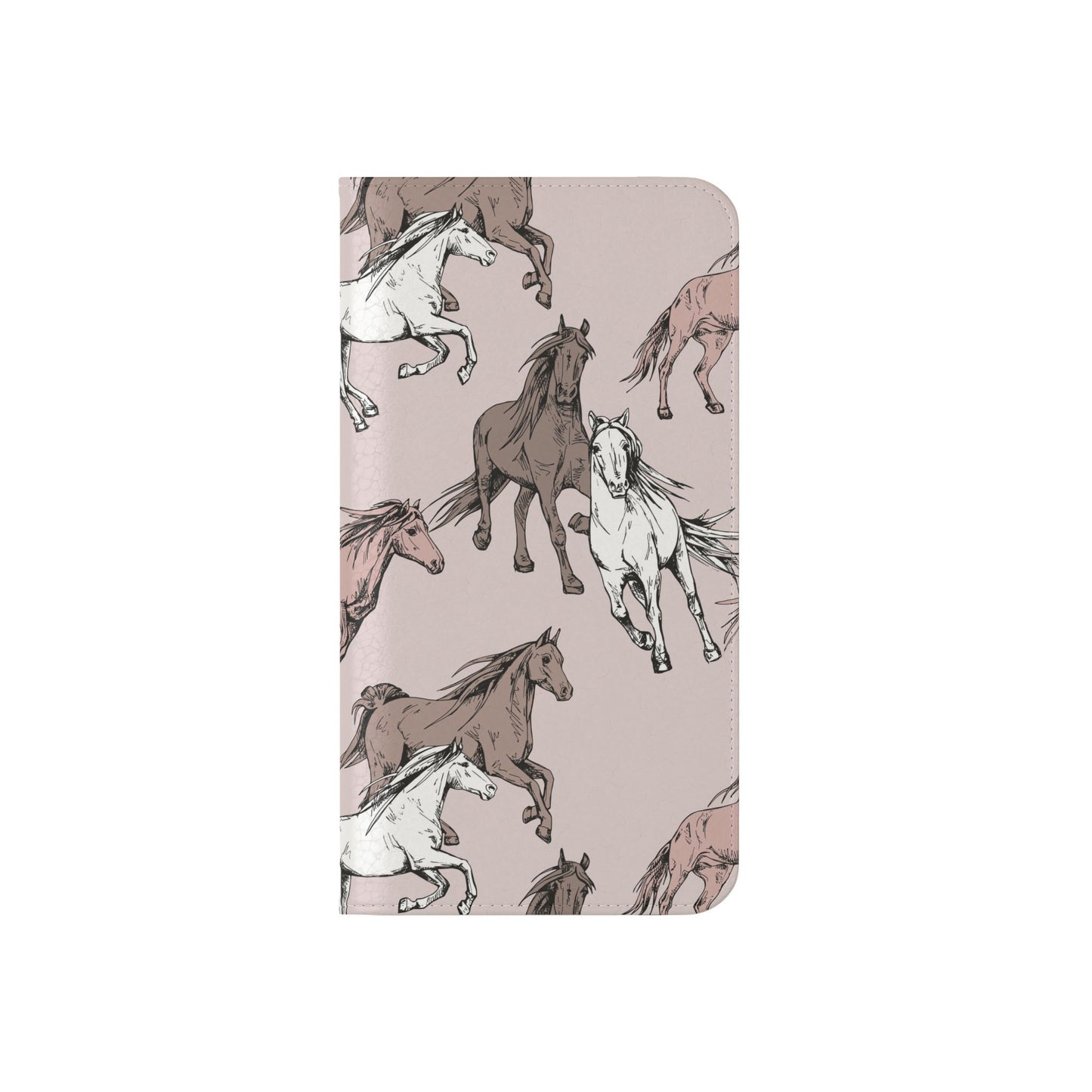 Horse Pattern Flip Phone Case — Pink Running Horses Wallet Cover