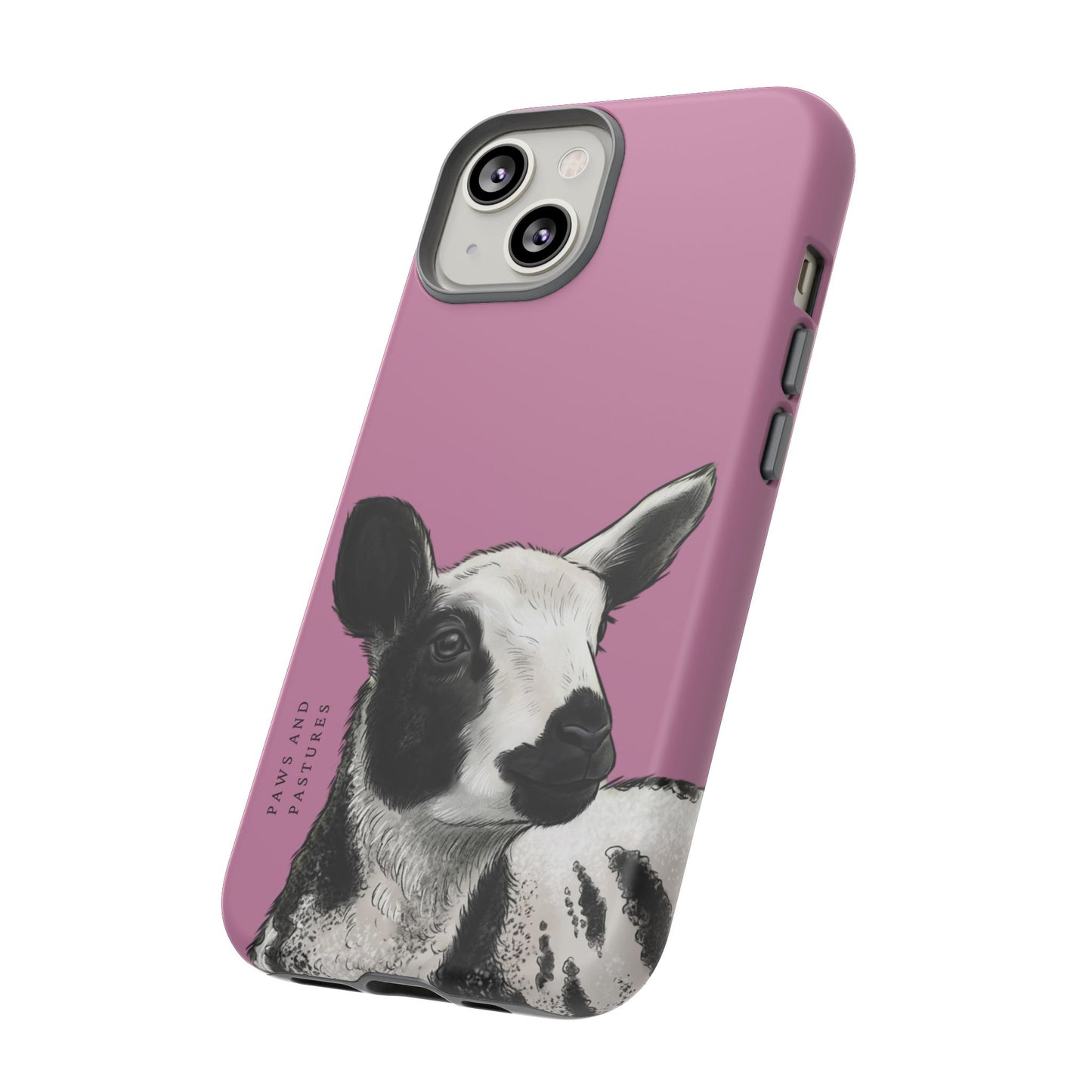 Pink Dutch Spotted Sheep Portrait Phone Case - Black & White Lamb Illustration Protective Cover