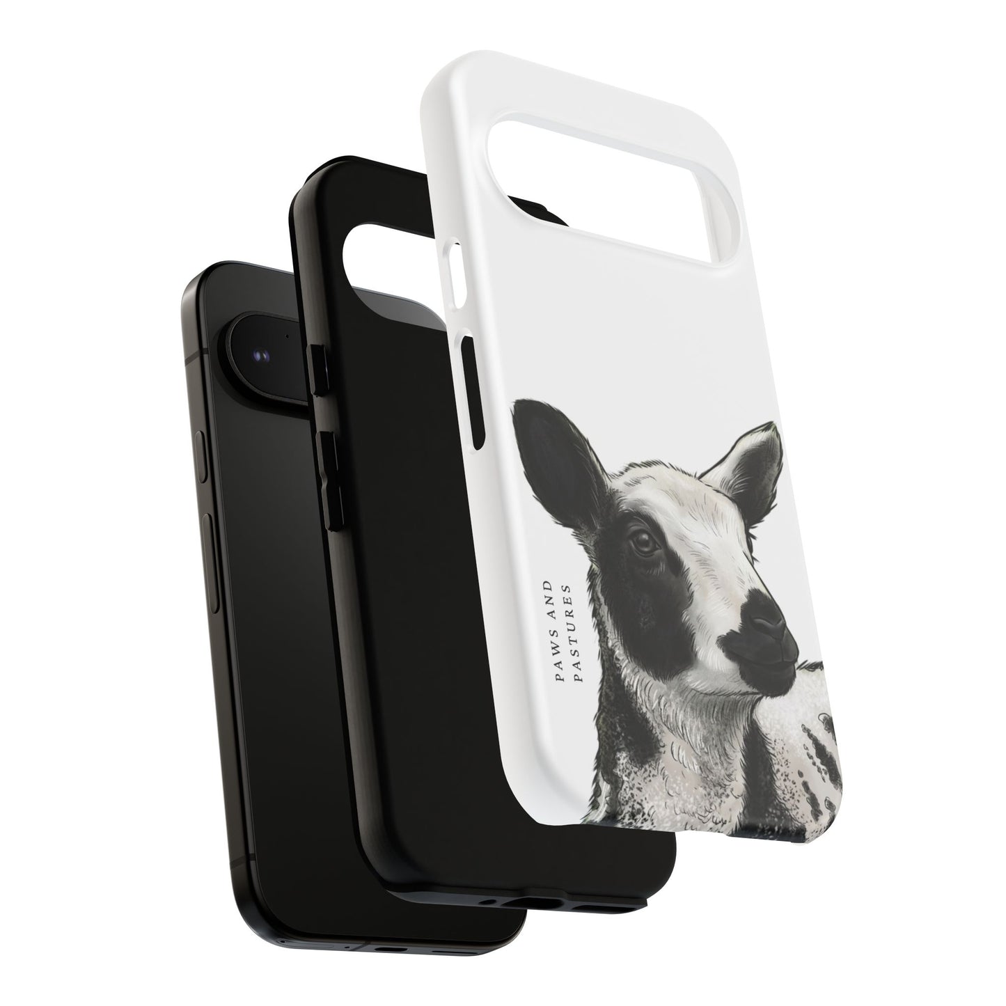 Dutch Spotted Sheep Portrait Phone Case - Black & White Lamb Illustration Protective Cover