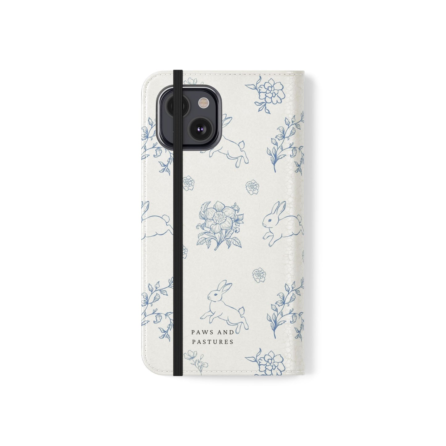 Bunny Pattern Flip Phone Case – Floral Blue Rabbit Wallet Cover