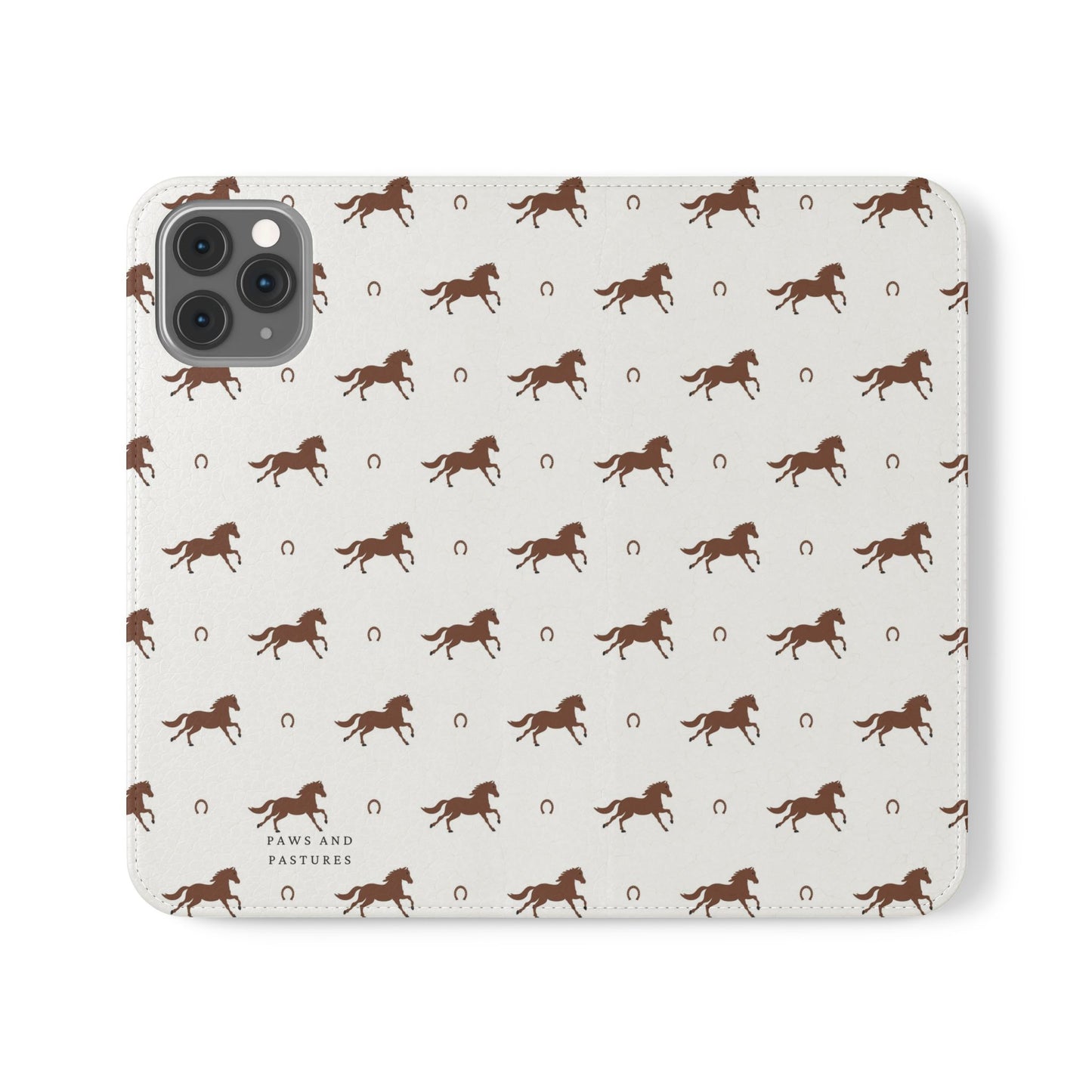 Horse Pattern Flip Case — Leather Wallet Phone Cover with Galloping Horses