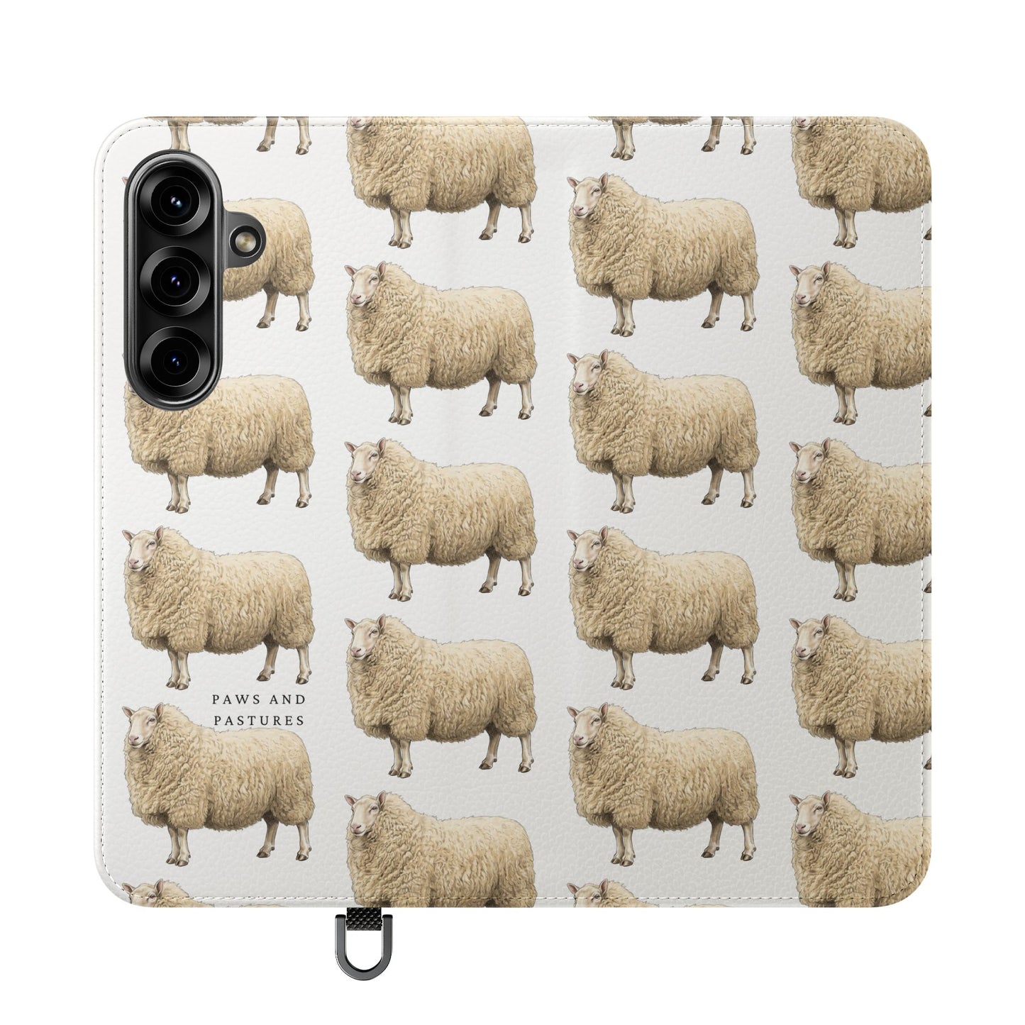 Cheviot Sheep Pattern Flip Phone Case – Cute Pastoral Wallet Cover with Card Slots