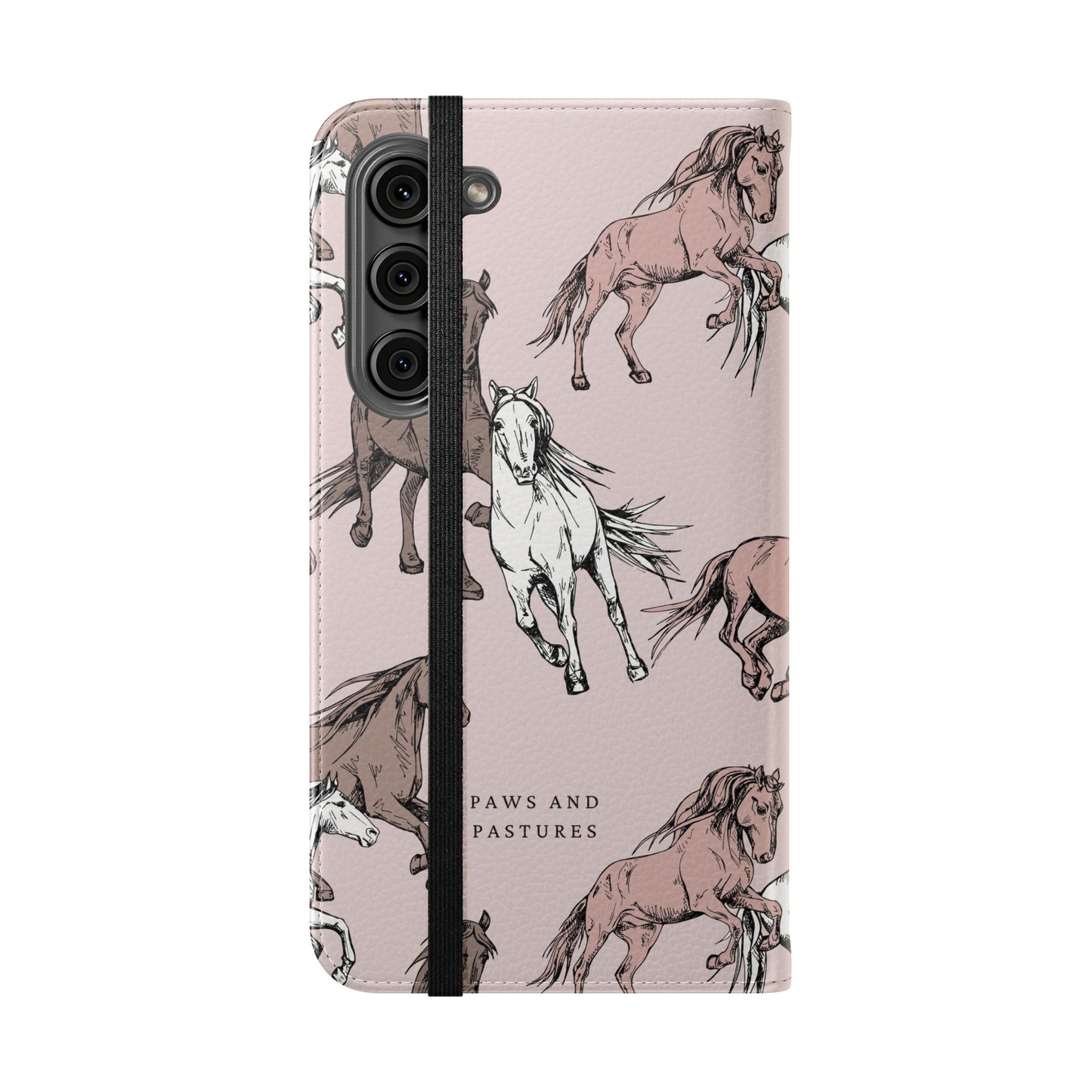 Horse Pattern Flip Phone Case — Pink Running Horses Wallet Cover