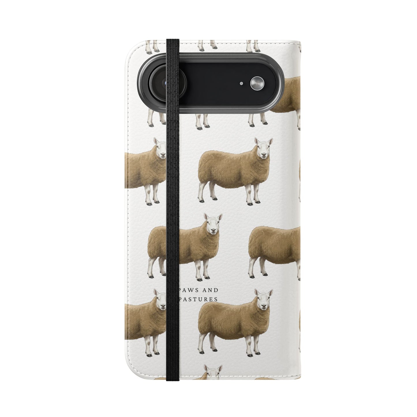 Cheviot Sheep Pattern Flip Phone Case – Cute Pastoral Wallet Cover with Card Slots