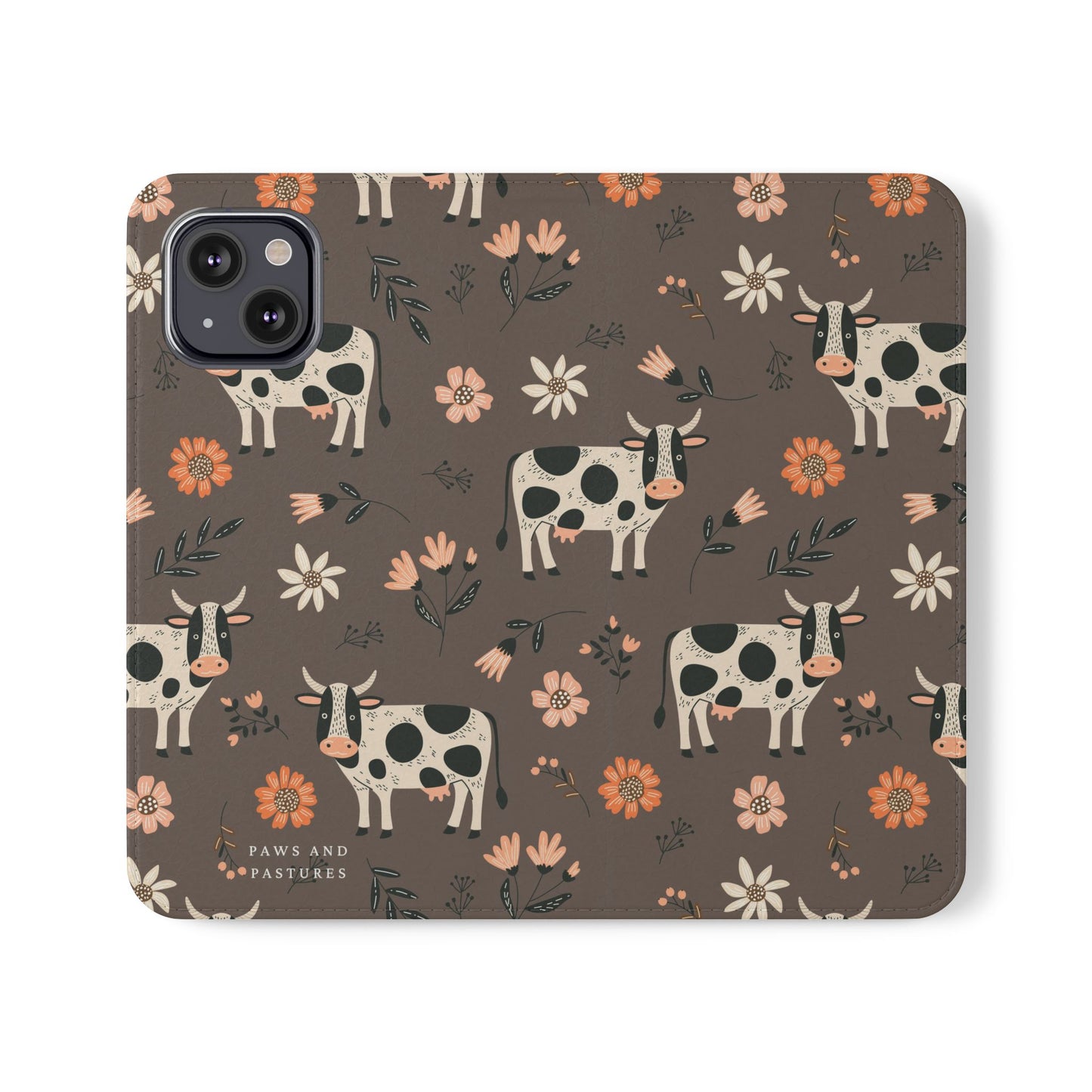 Cow Floral Flip Phone Case – Folklore Farm Pattern Wallet Case