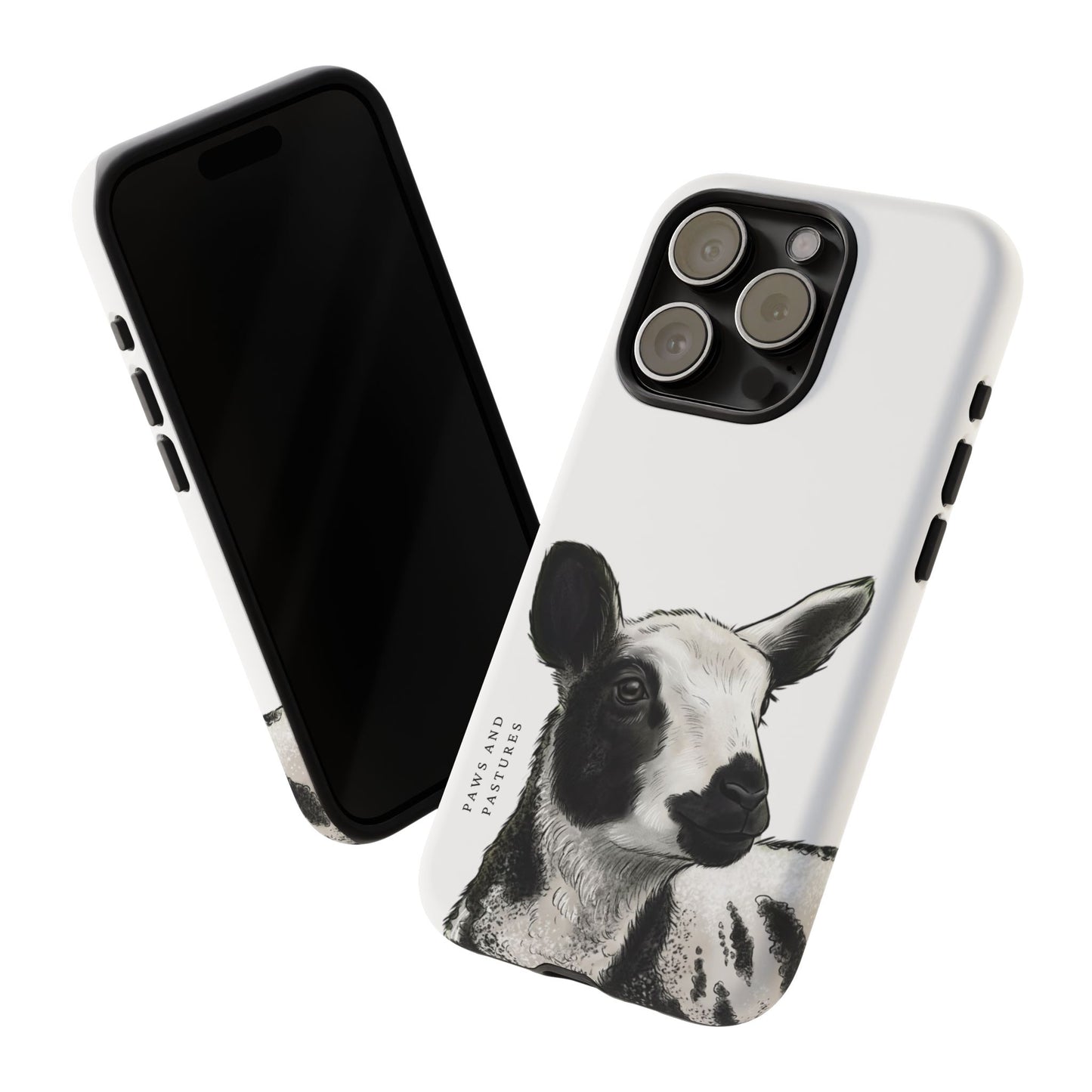 Dutch Spotted Sheep Portrait Phone Case - Black & White Lamb Illustration Protective Cover
