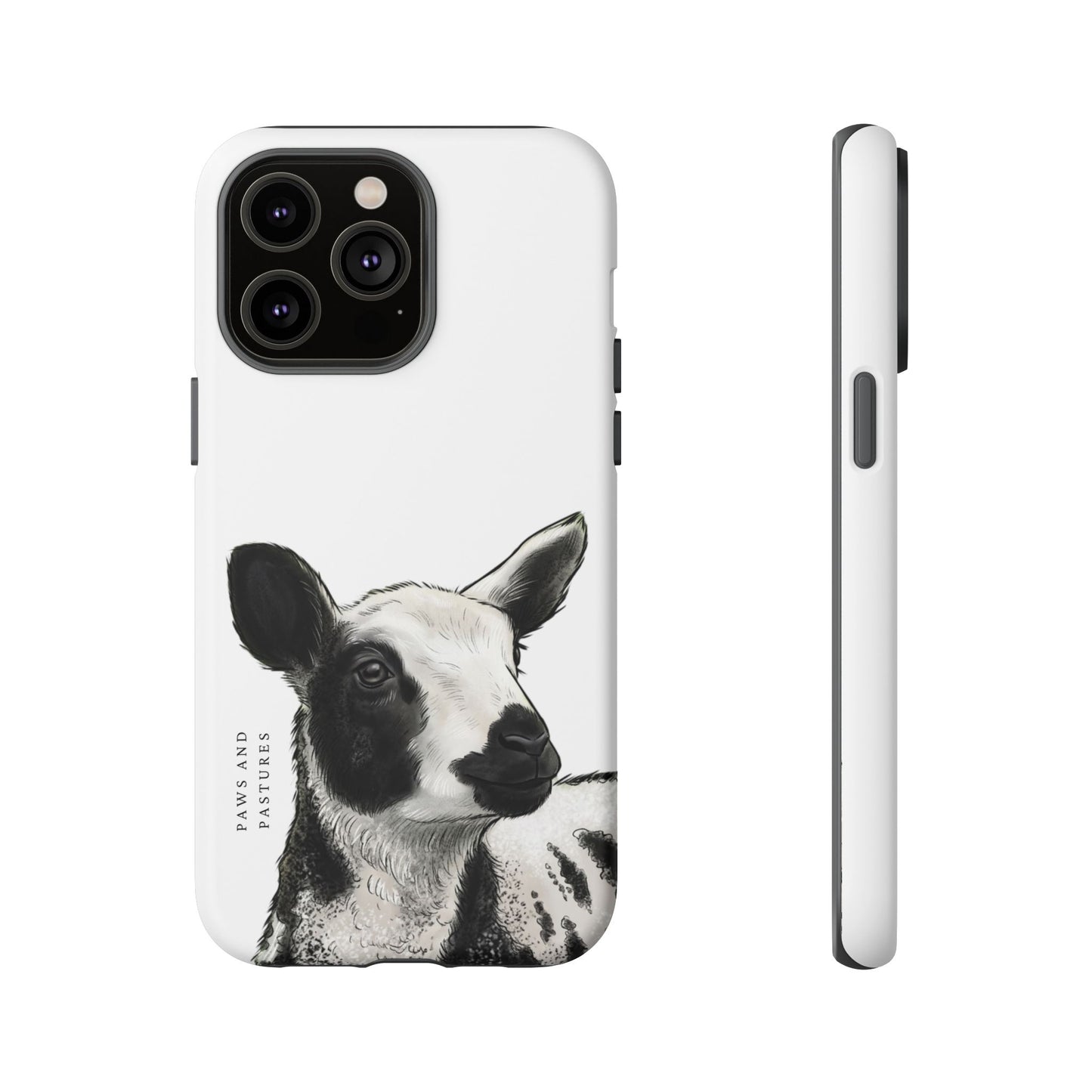 Dutch Spotted Sheep Portrait Phone Case - Black & White Lamb Illustration Protective Cover