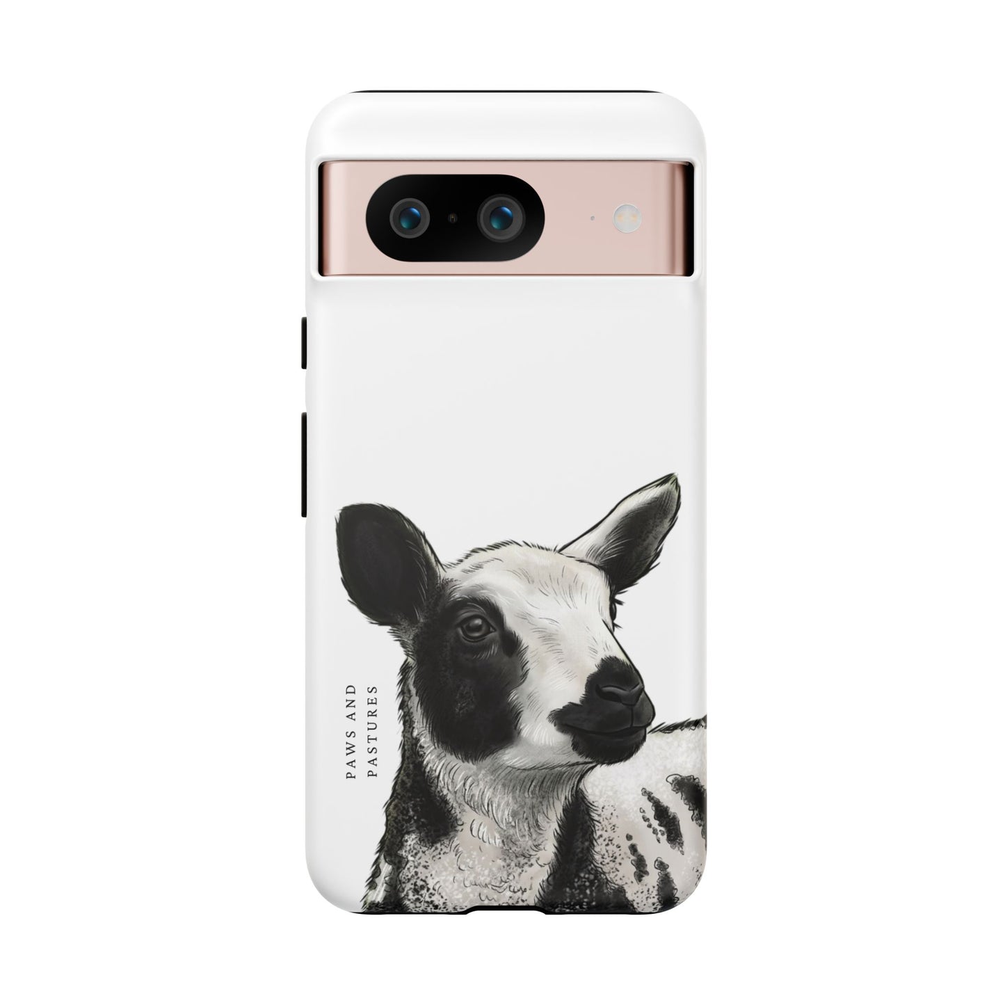 Dutch Spotted Sheep Portrait Phone Case - Black & White Lamb Illustration Protective Cover