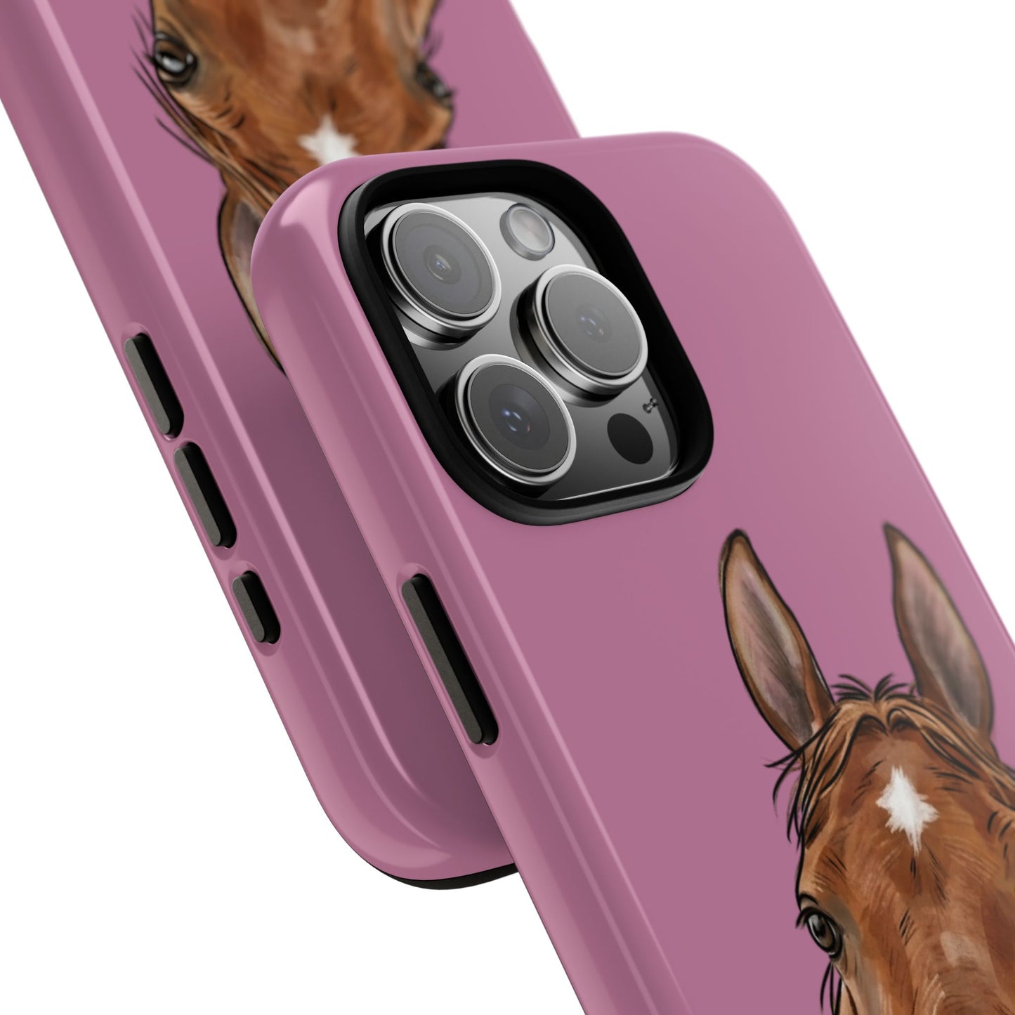 Pink Horse Portrait Phone Case — Cute Brown Horse on Pink Protective Cover