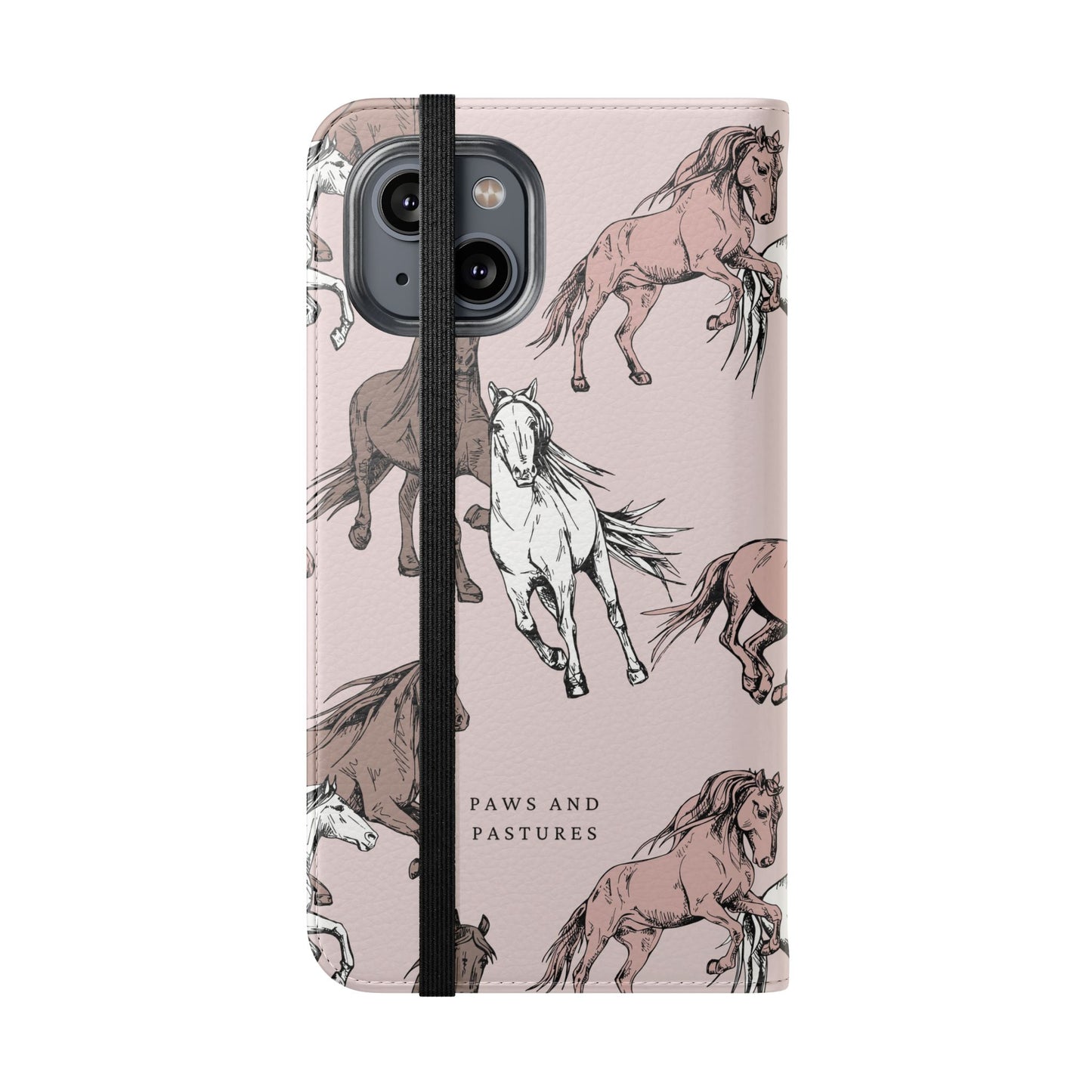 Horse Pattern Flip Phone Case — Pink Running Horses Wallet Cover