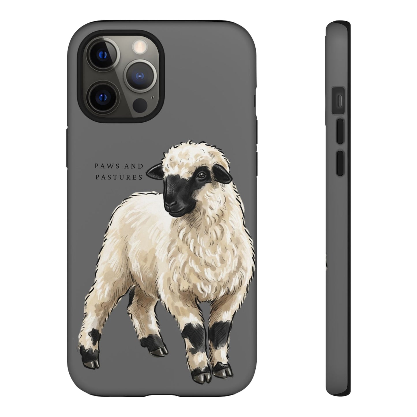 Grey Valais Blacknose Sheep Phone Case – 'Paws and Pastures' Cute Lamb Protective iPhone Cover