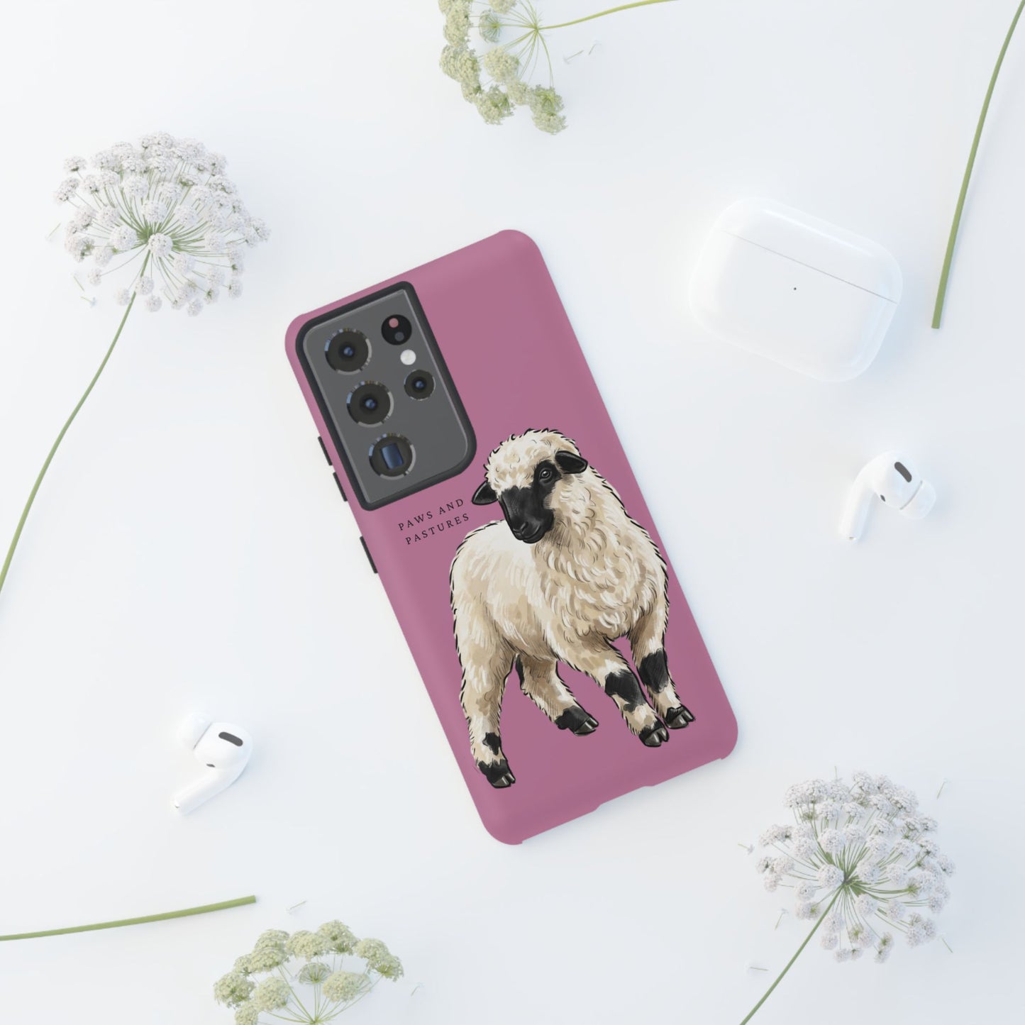Pink Valais Blacknose Sheep Phone Case – 'Paws and Pastures' Cute Lamb Protective iPhone Cover