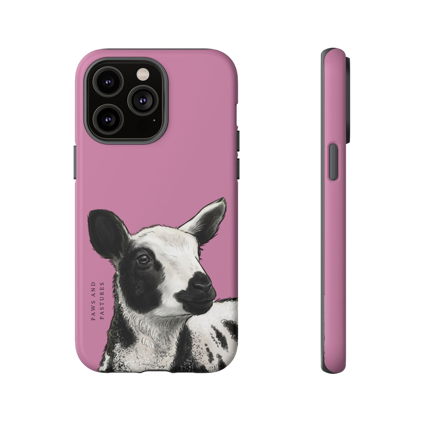 Pink Dutch Spotted Sheep Portrait Phone Case - Black & White Lamb Illustration Protective Cover