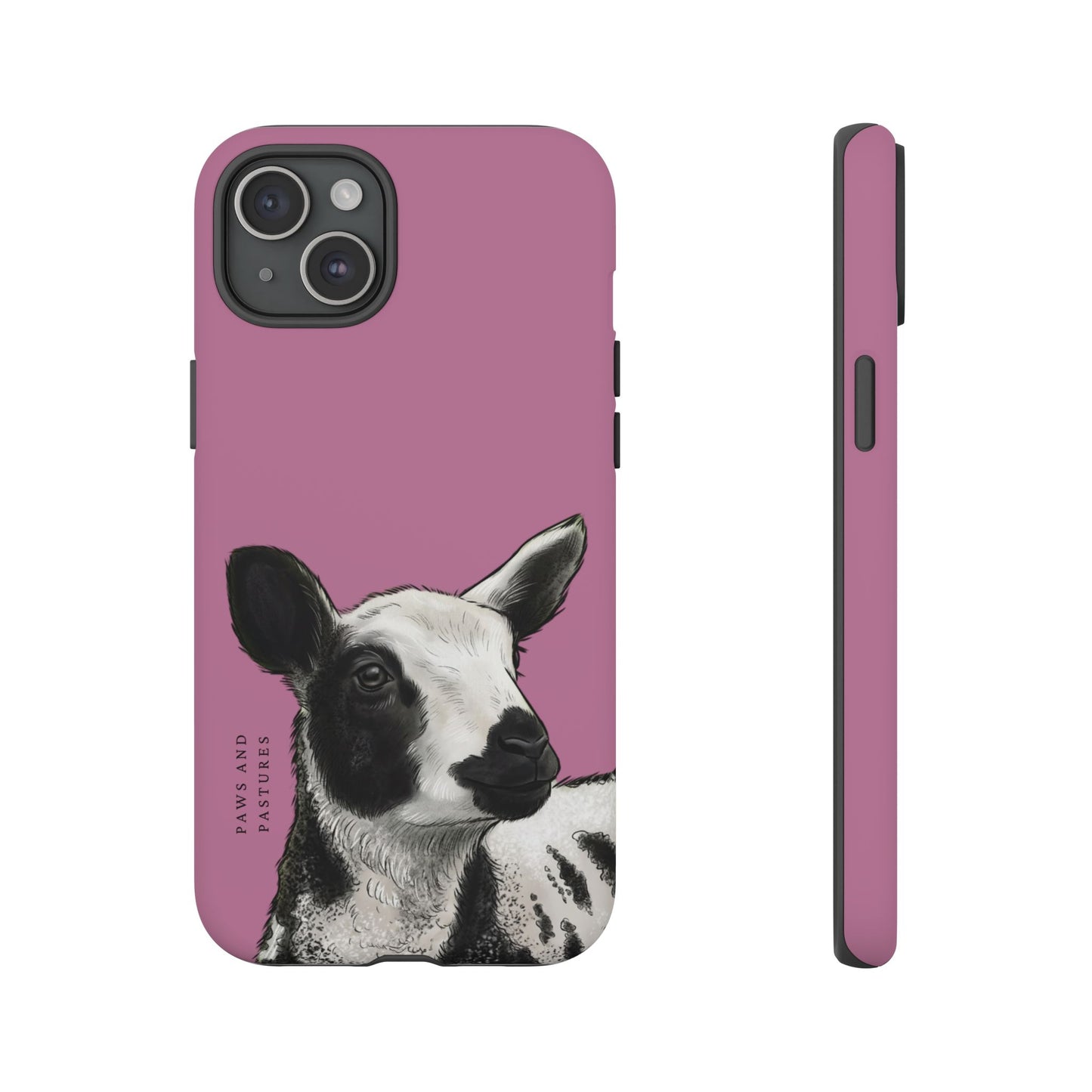 Pink Dutch Spotted Sheep Portrait Phone Case - Black & White Lamb Illustration Protective Cover