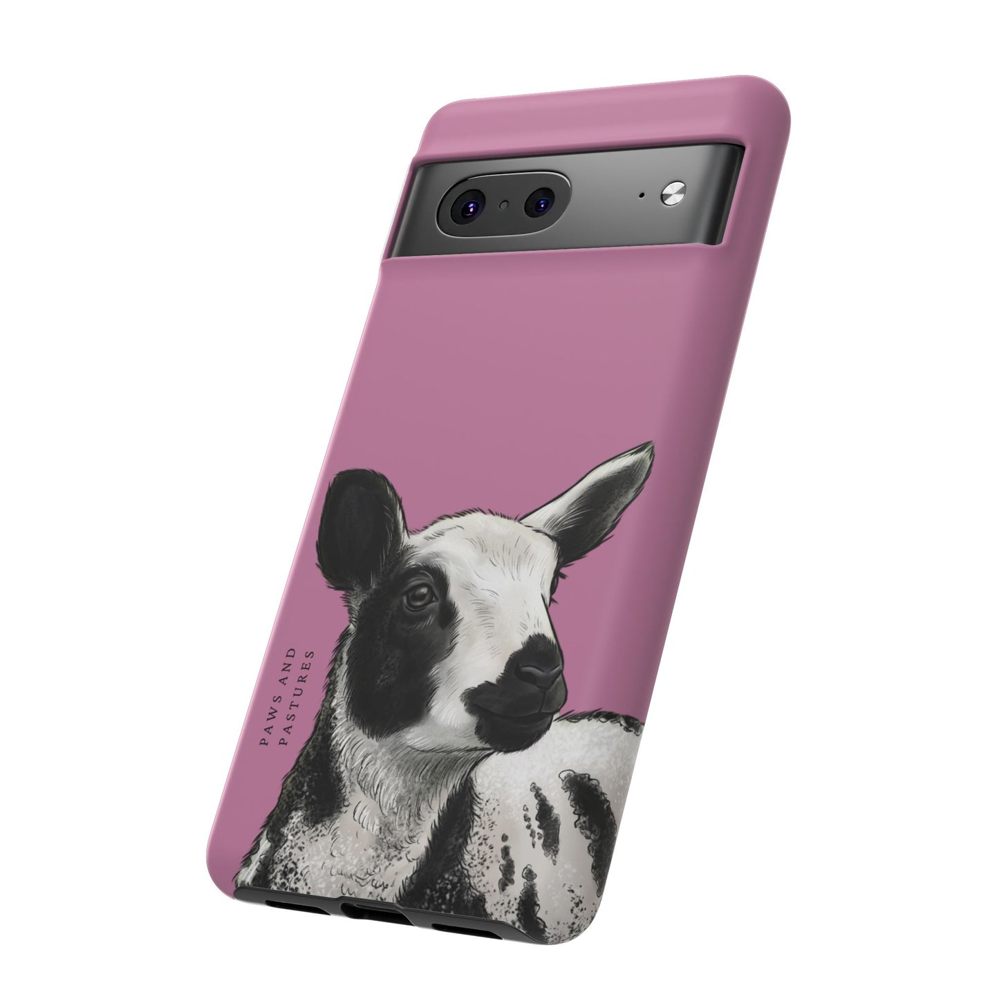 Pink Dutch Spotted Sheep Portrait Phone Case - Black & White Lamb Illustration Protective Cover