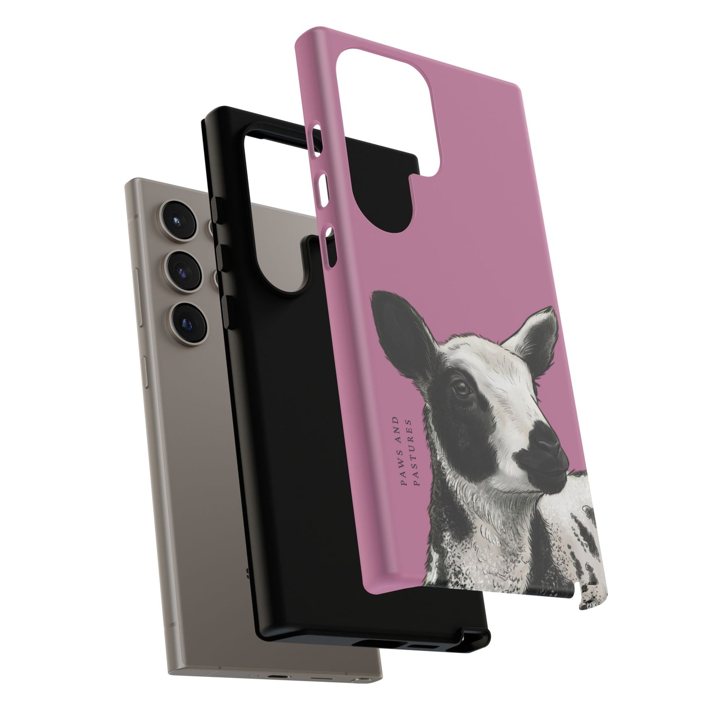 Pink Dutch Spotted Sheep Portrait Phone Case - Black & White Lamb Illustration Protective Cover