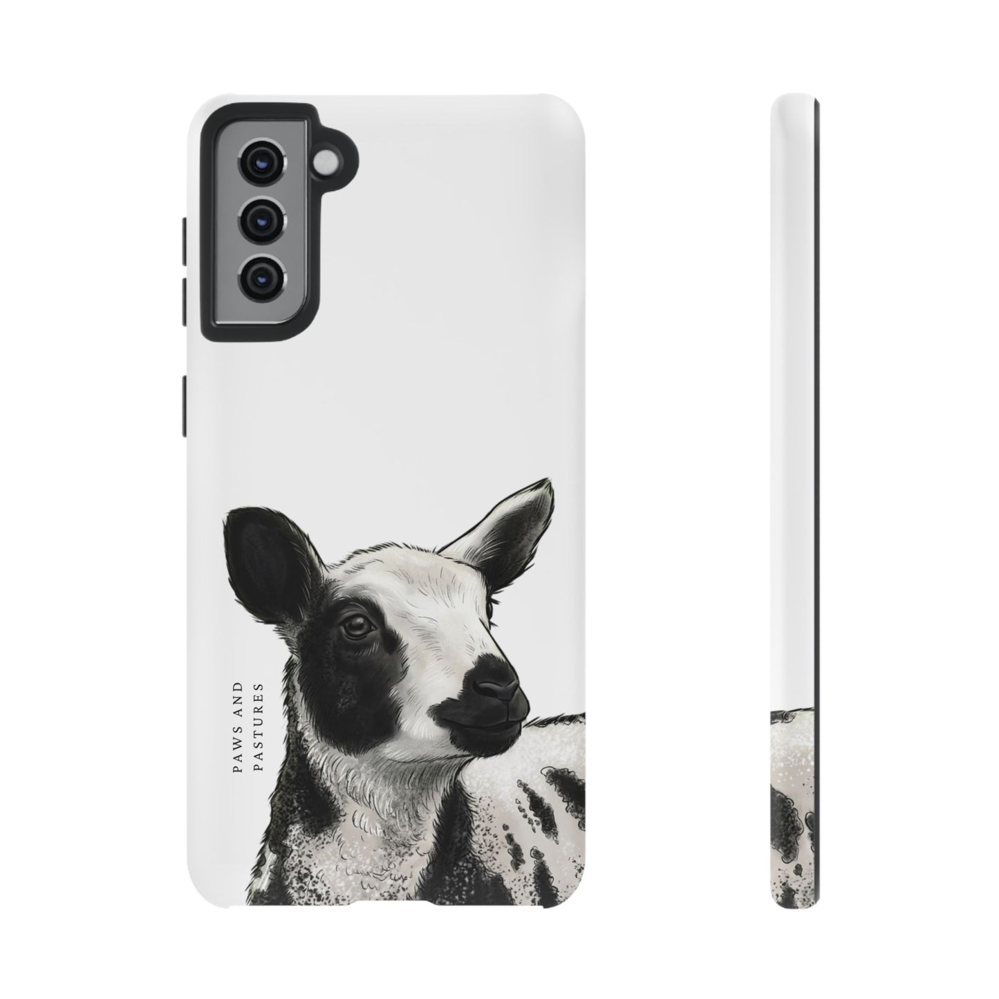 Dutch Spotted Sheep Portrait Phone Case - Black & White Lamb Illustration Protective Cover