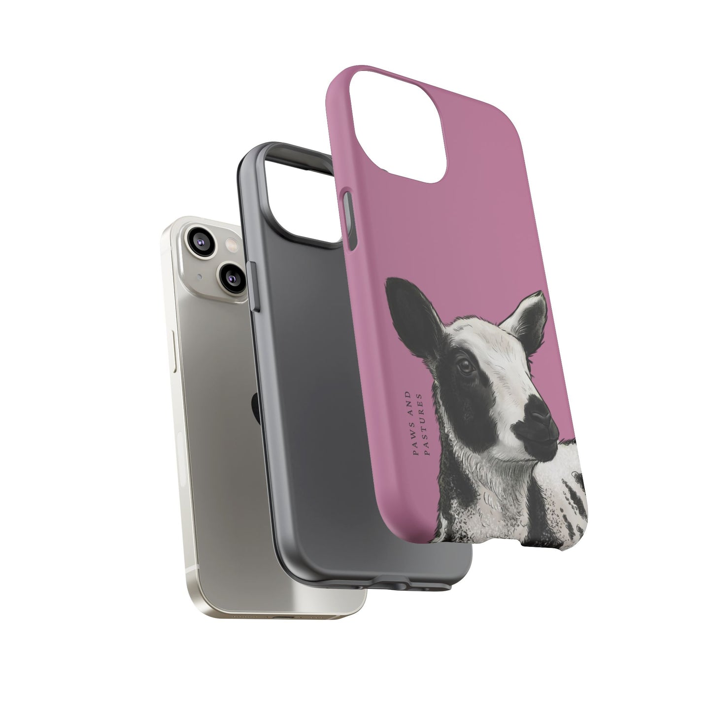 Pink Dutch Spotted Sheep Portrait Phone Case - Black & White Lamb Illustration Protective Cover
