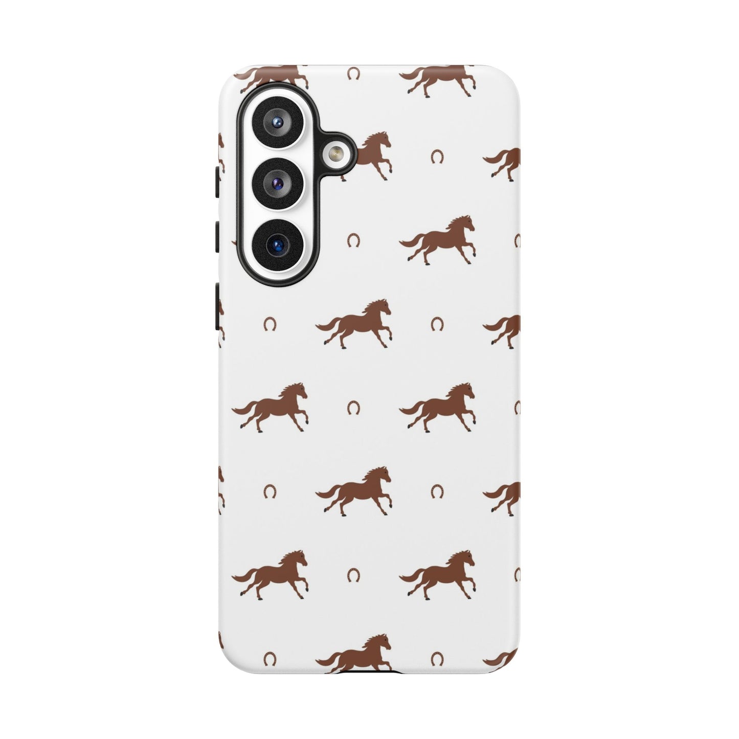 Horse Pattern Tough Phone Case — Brown Galloping Horses & Horseshoes on White