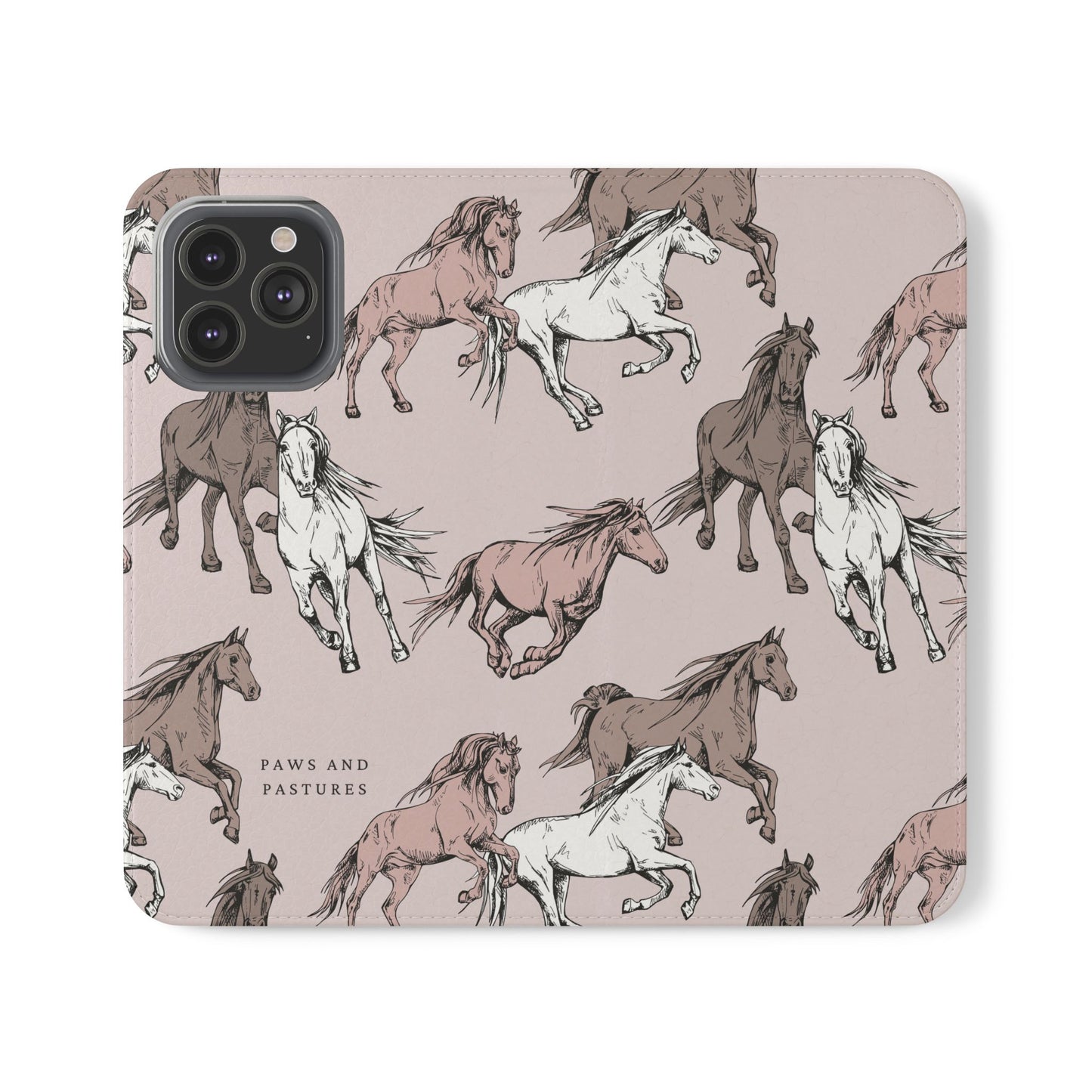 Horse Pattern Flip Phone Case — Pink Running Horses Wallet Cover