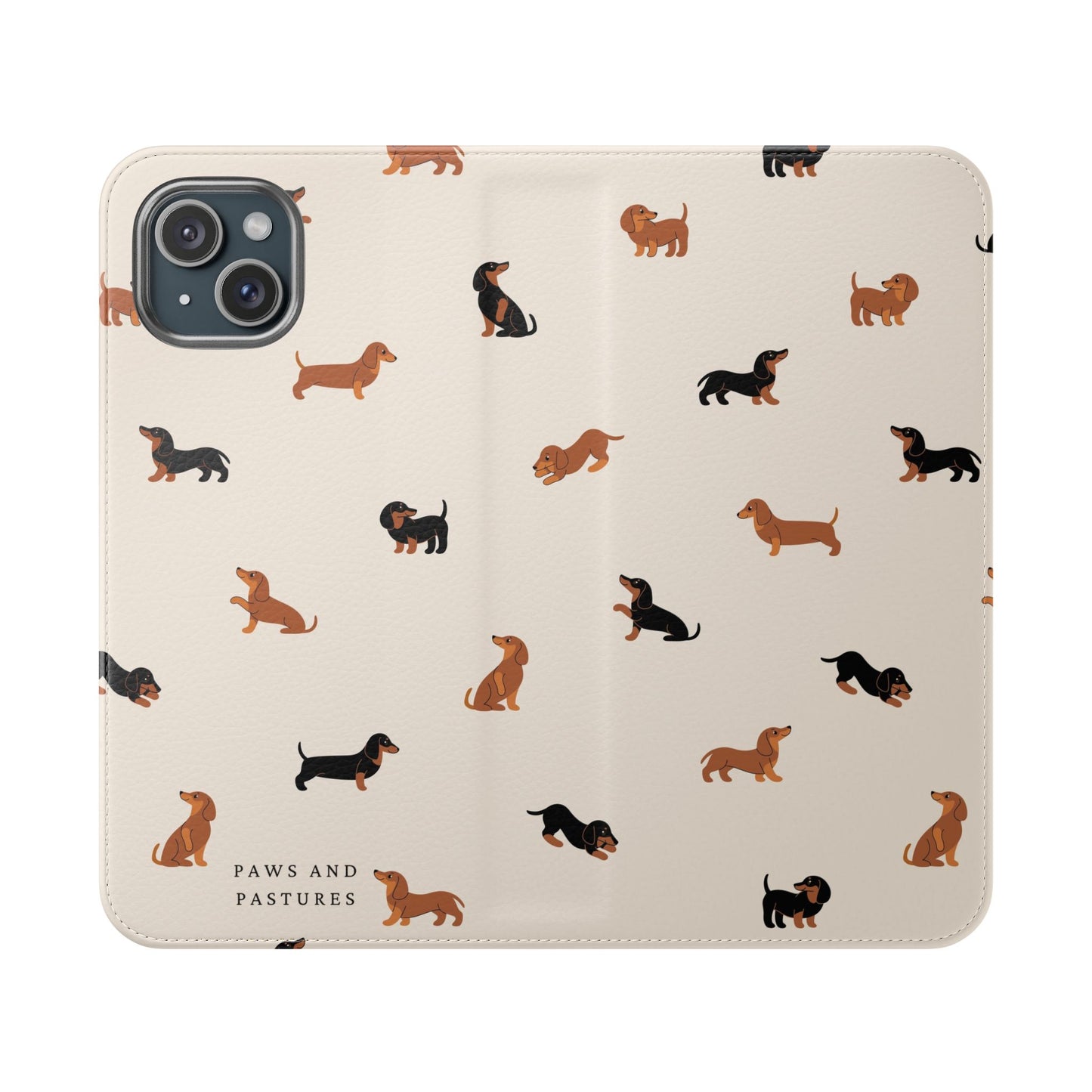 Dachshund Pattern Flip Phone Case — Wallet Folio with Card Slots