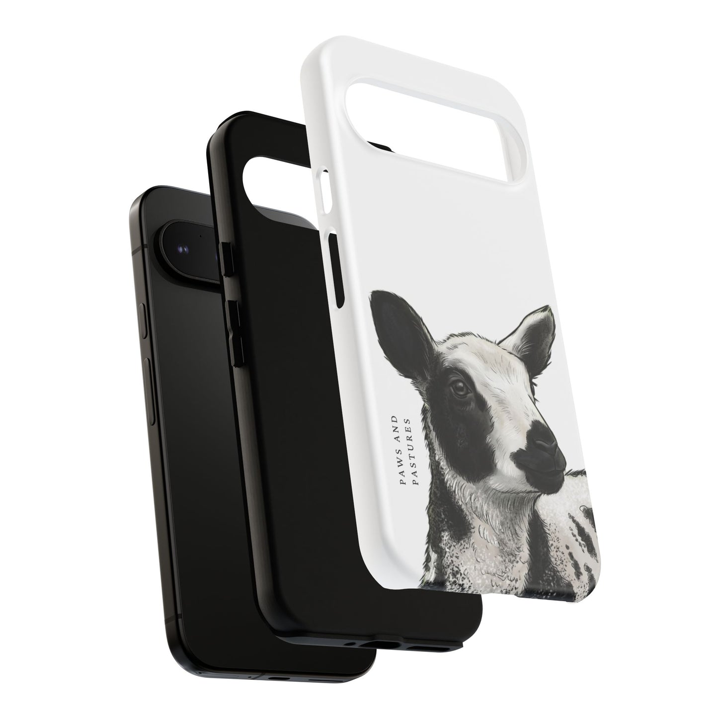 Dutch Spotted Sheep Portrait Phone Case - Black & White Lamb Illustration Protective Cover