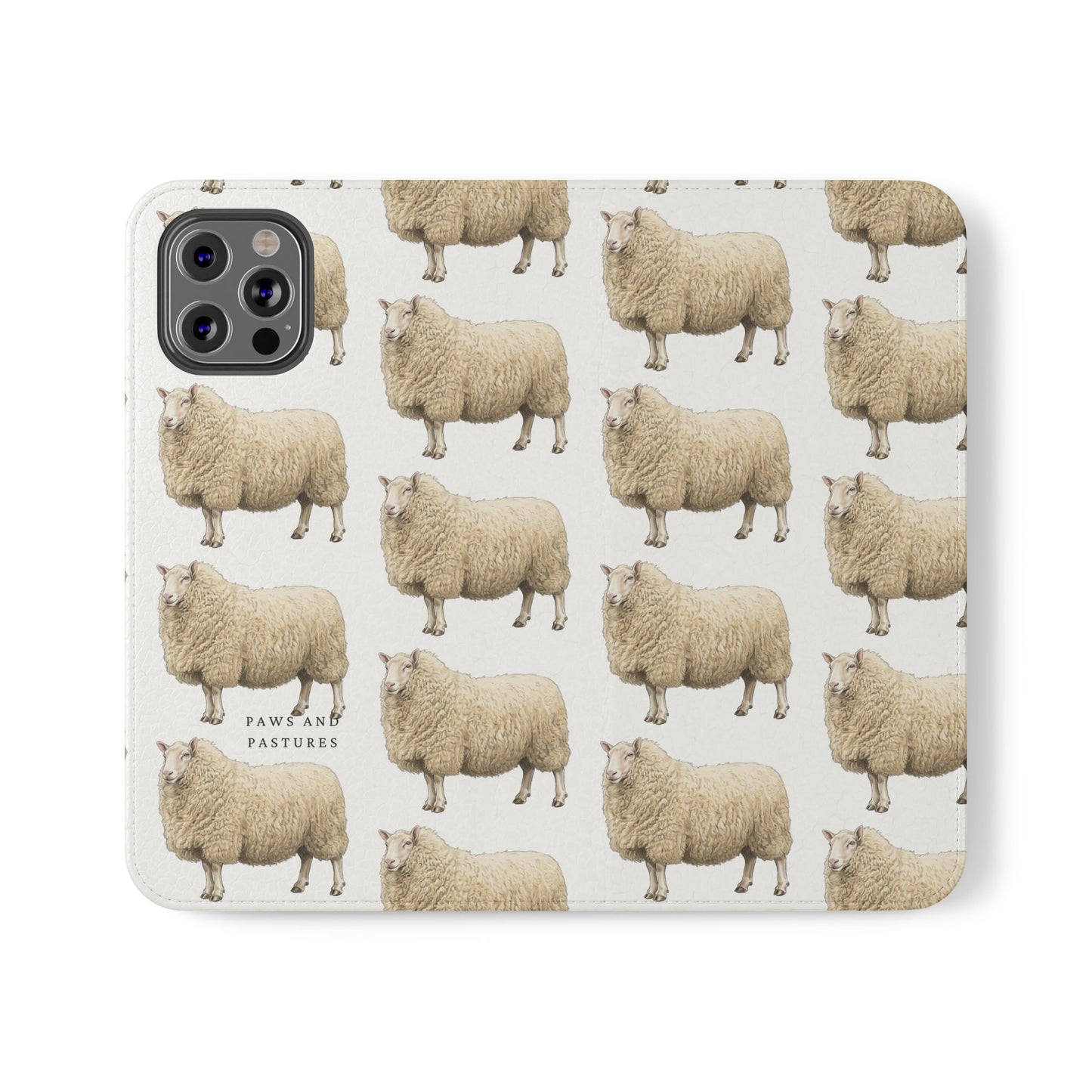 Cheviot Sheep Pattern Flip Phone Case – Cute Pastoral Wallet Cover with Card Slots