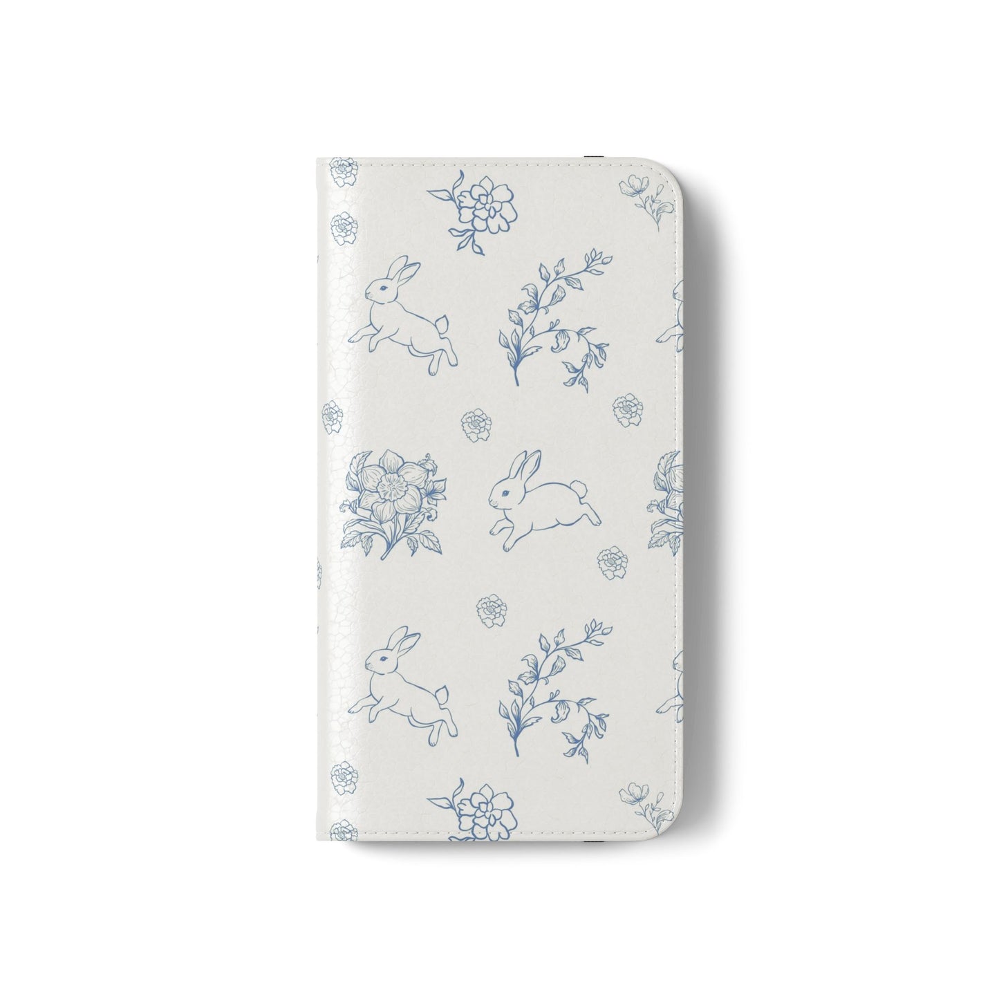 Bunny Pattern Flip Phone Case – Floral Blue Rabbit Wallet Cover