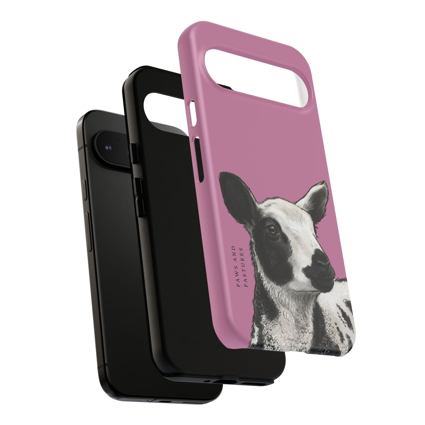 Pink Dutch Spotted Sheep Portrait Phone Case - Black & White Lamb Illustration Protective Cover