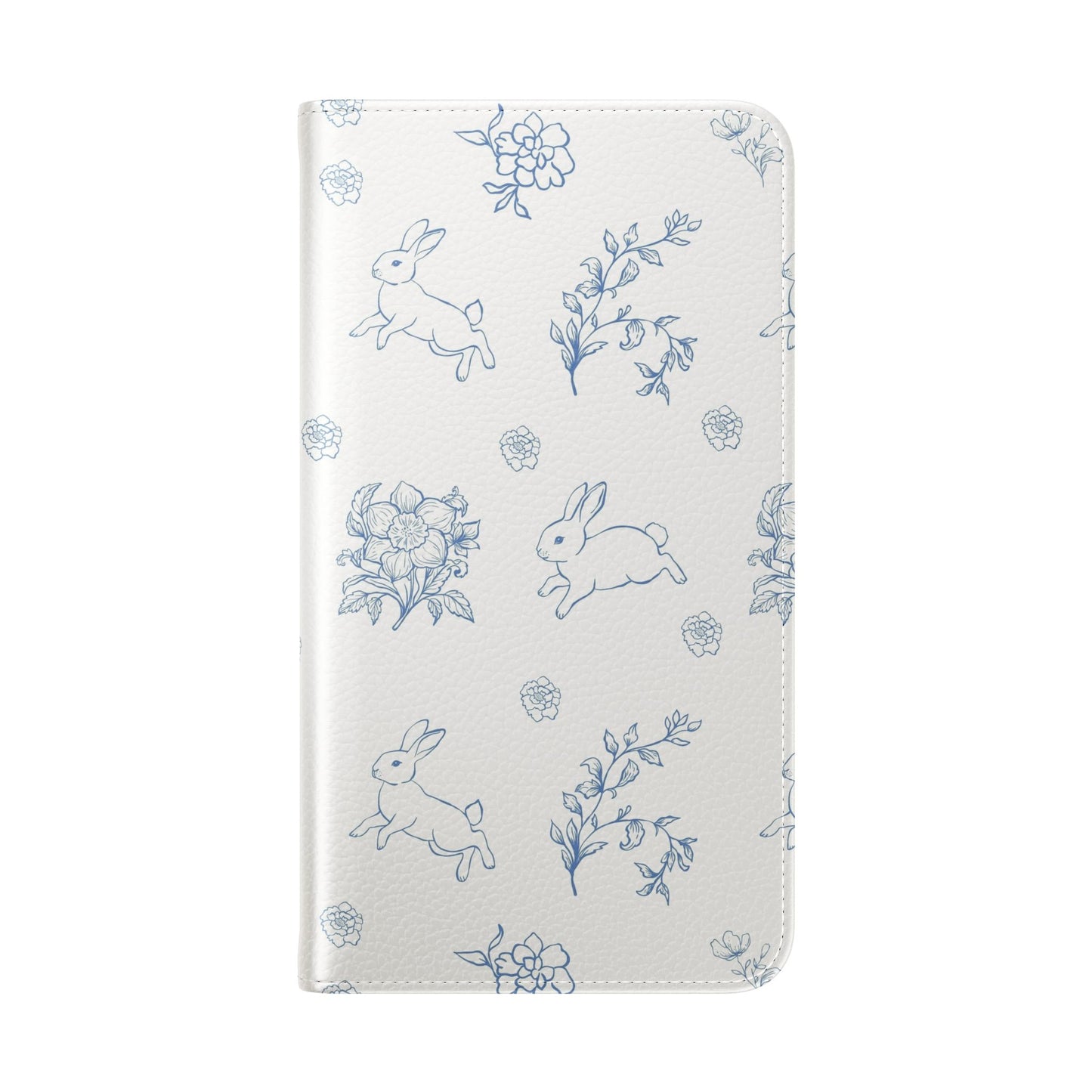 Bunny Pattern Flip Phone Case – Floral Blue Rabbit Wallet Cover