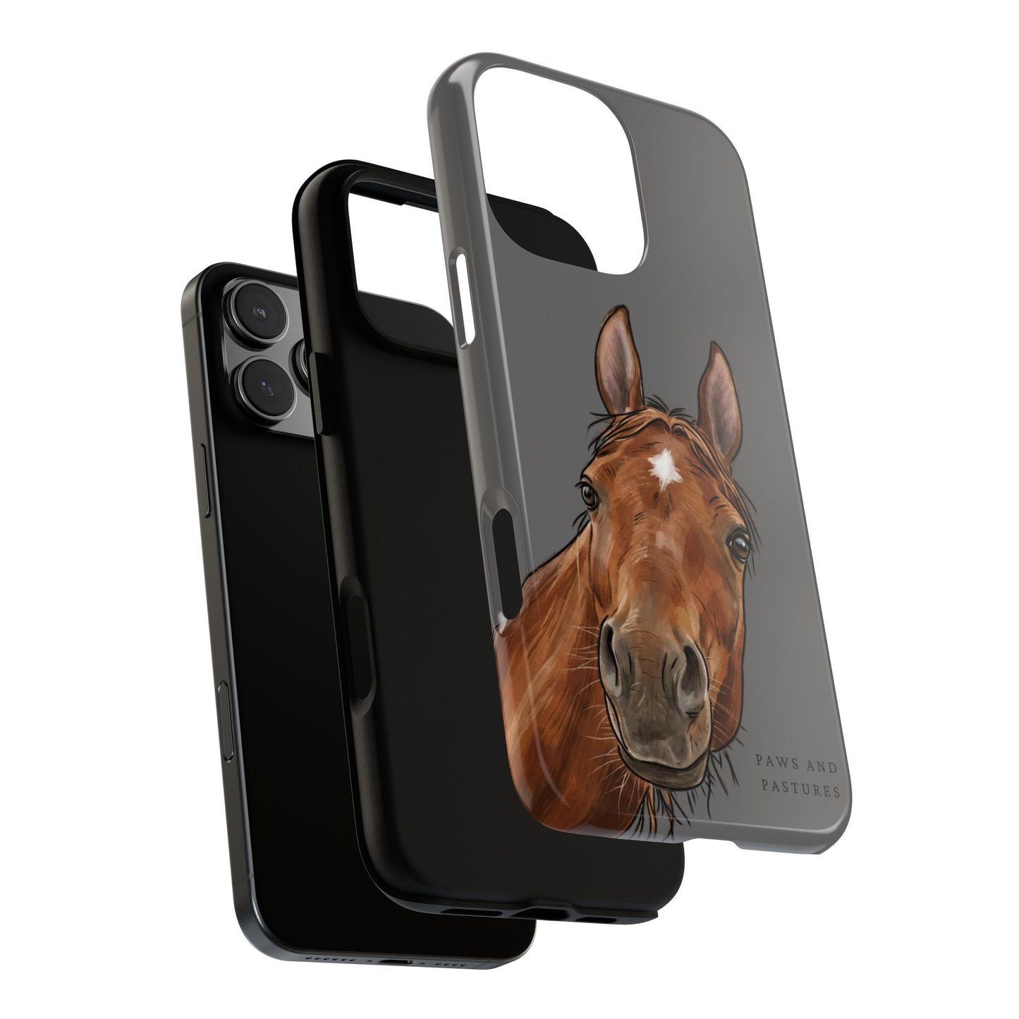 Grey Horse Portrait Tough Phone Case — Cute Brown Horse Illustration on Gray