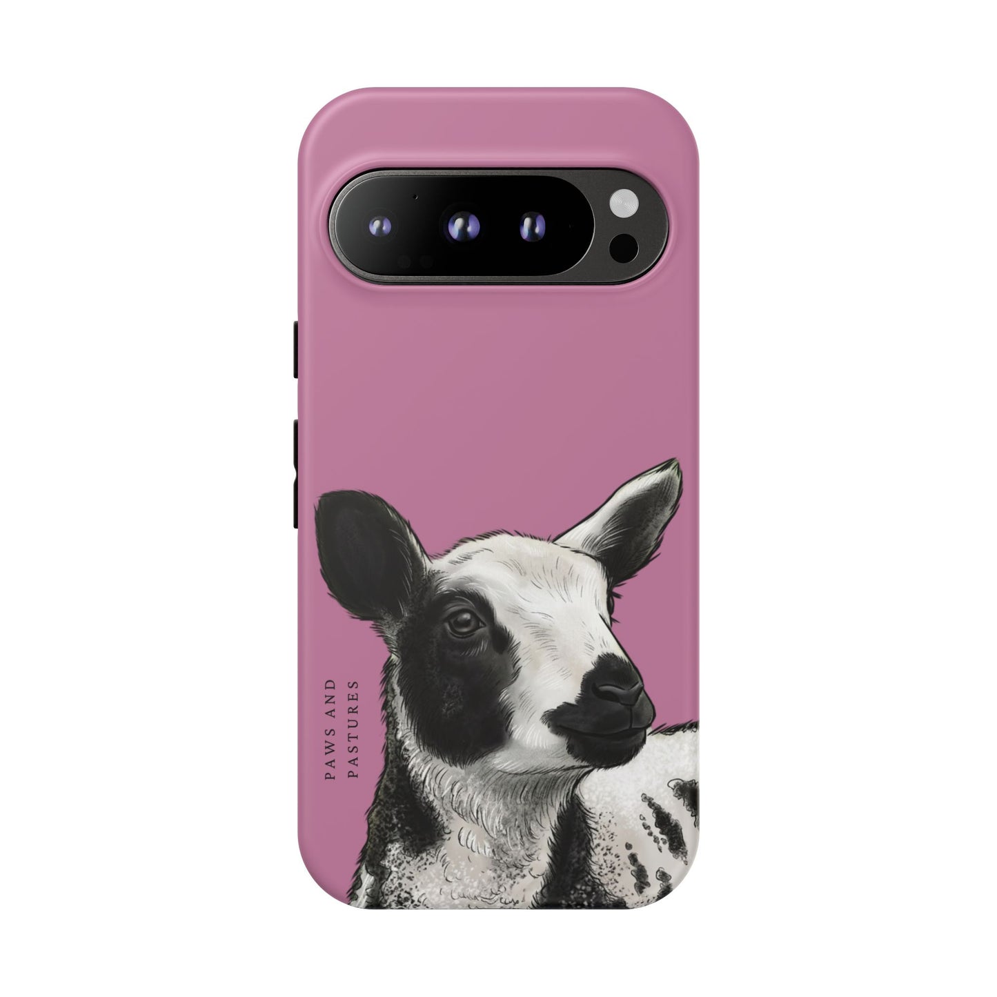 Pink Dutch Spotted Sheep Portrait Phone Case - Black & White Lamb Illustration Protective Cover