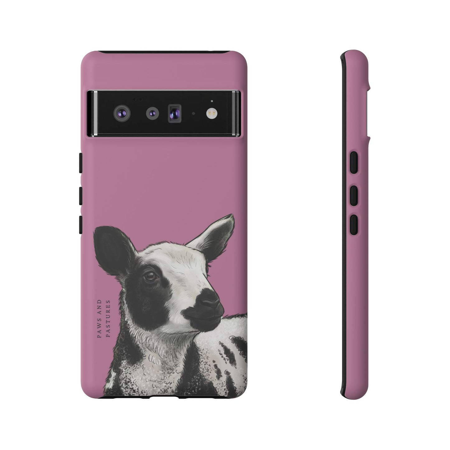 Pink Dutch Spotted Sheep Portrait Phone Case - Black & White Lamb Illustration Protective Cover