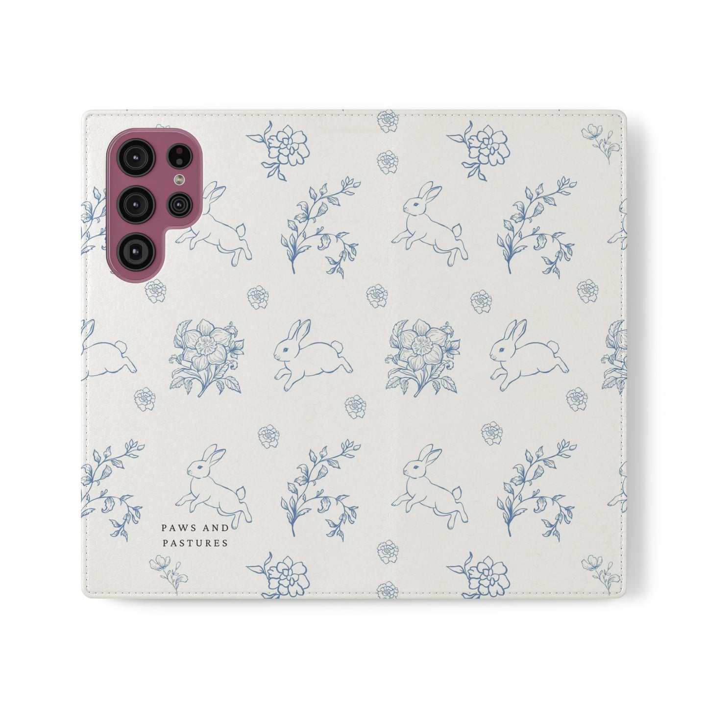 Bunny Pattern Flip Phone Case – Floral Blue Rabbit Wallet Cover