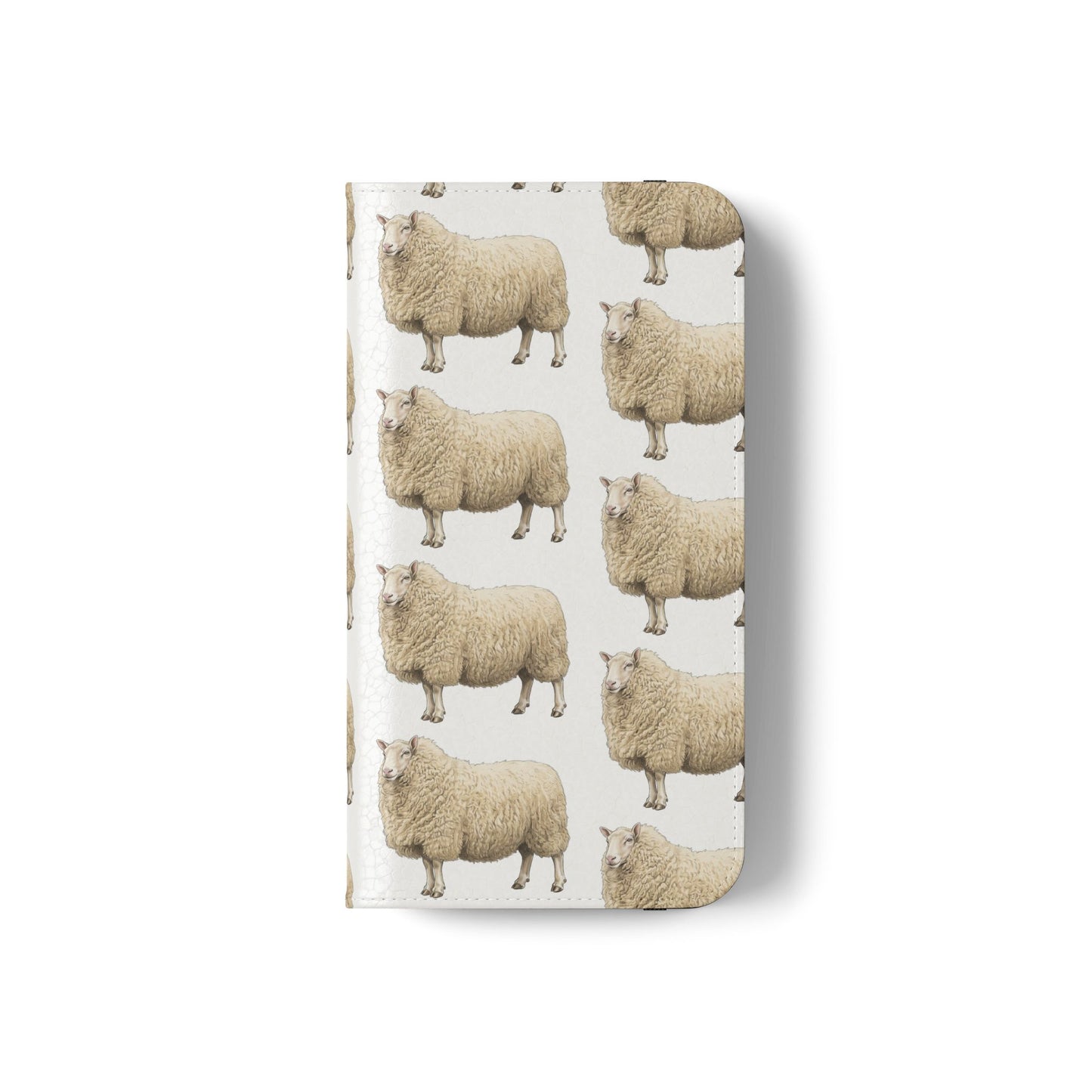 Cheviot Sheep Pattern Flip Phone Case – Cute Pastoral Wallet Cover with Card Slots