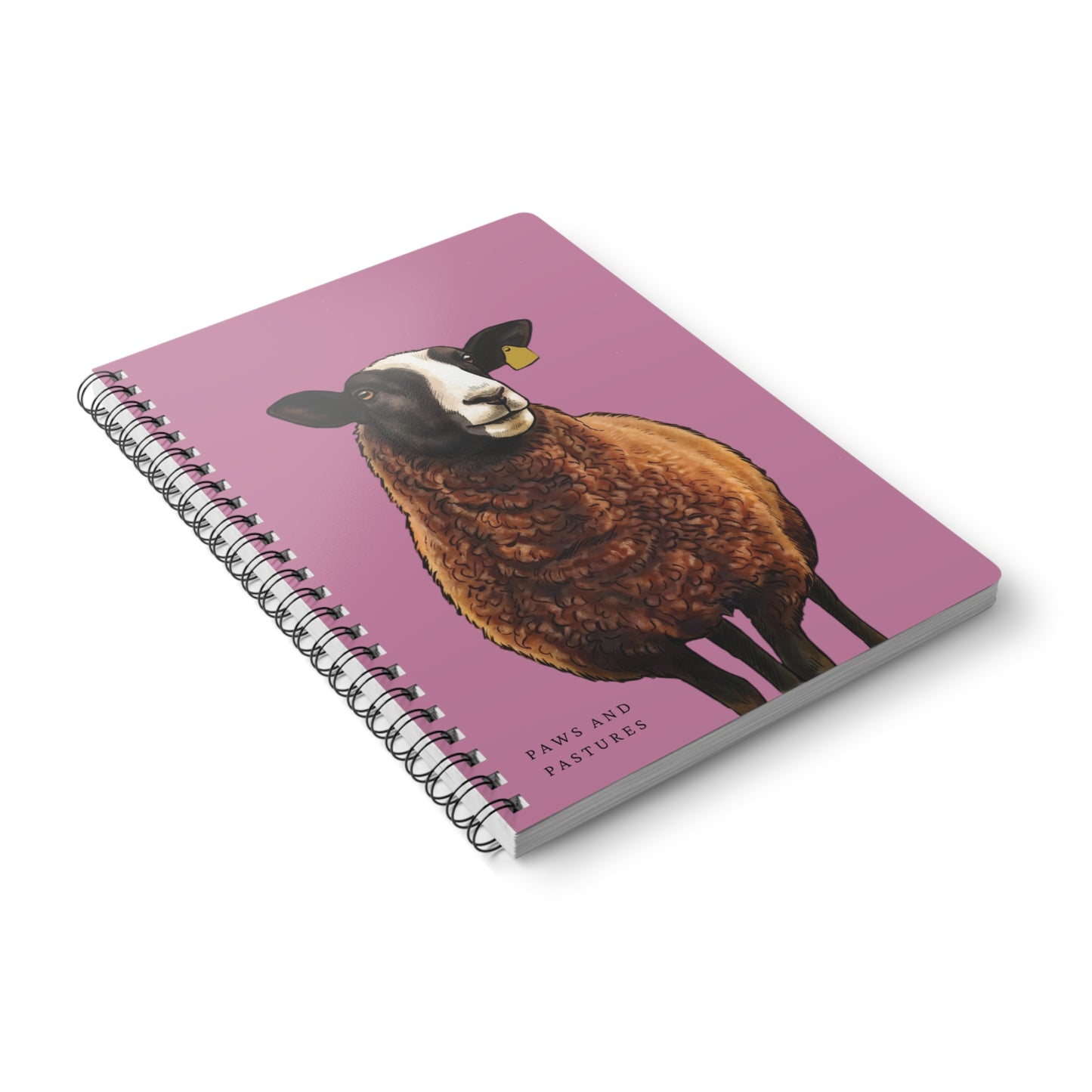 Pink Zwartble Sheep Illustration A5 Spiral Notebook – 'Paws and Pastures' Lined Journal