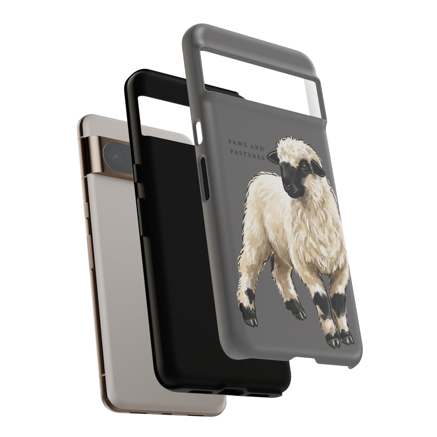 Grey Valais Blacknose Sheep Phone Case – 'Paws and Pastures' Cute Lamb Protective iPhone Cover