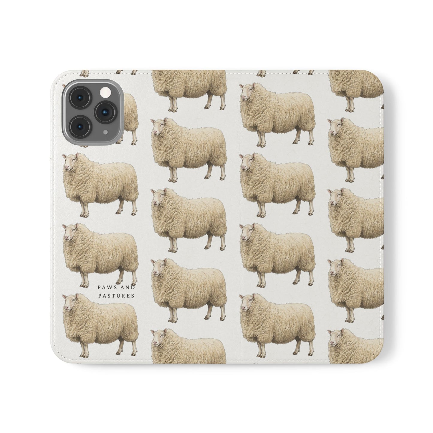 Cheviot Sheep Pattern Flip Phone Case – Cute Pastoral Wallet Cover with Card Slots