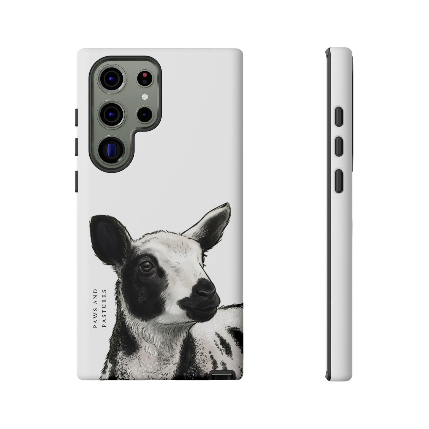 Dutch Spotted Sheep Portrait Phone Case - Black & White Lamb Illustration Protective Cover