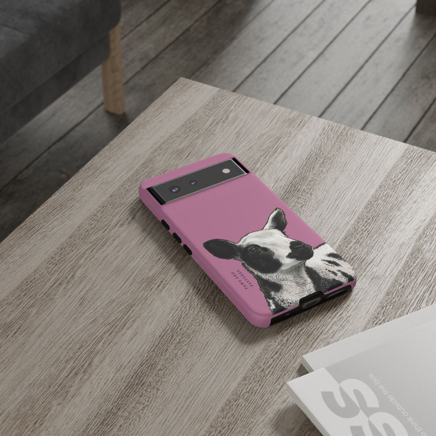Pink Dutch Spotted Sheep Portrait Phone Case - Black & White Lamb Illustration Protective Cover