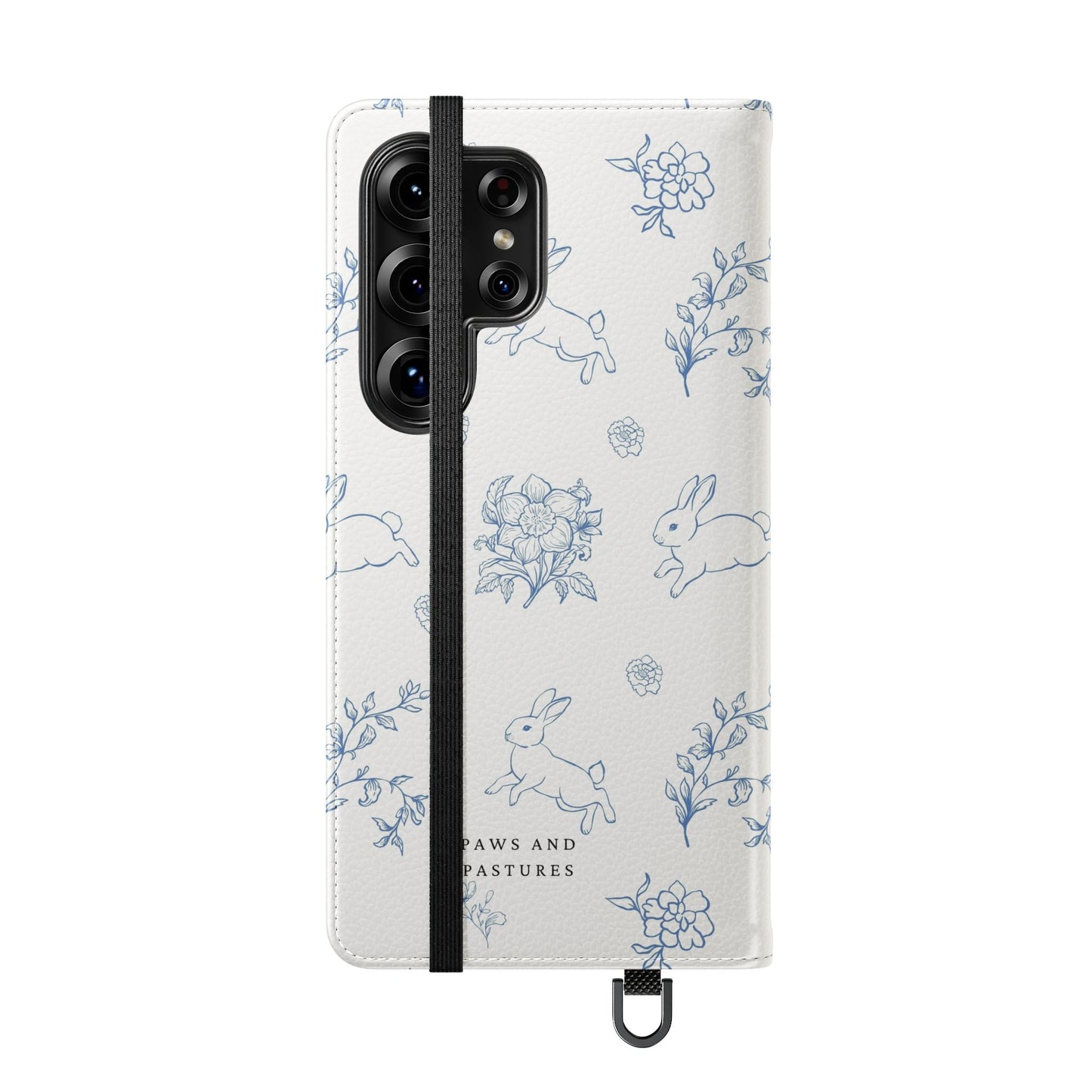 Bunny Pattern Flip Phone Case – Floral Blue Rabbit Wallet Cover