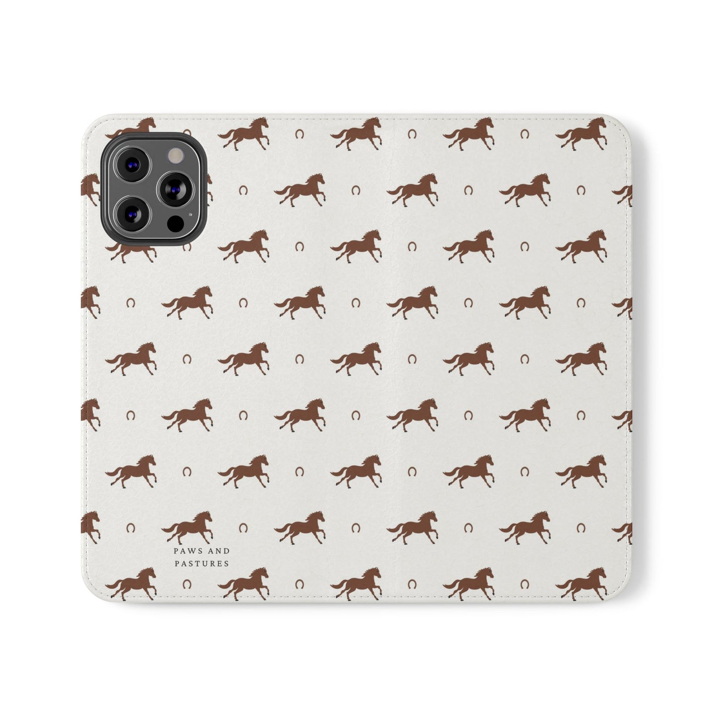 Horse Pattern Flip Case — Leather Wallet Phone Cover with Galloping Horses