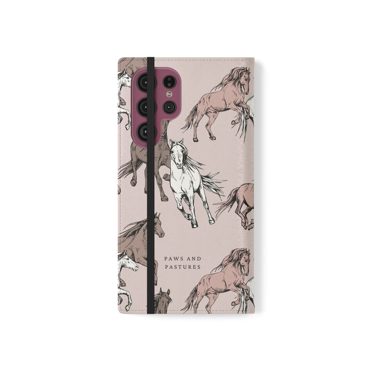 Horse Pattern Flip Phone Case — Pink Running Horses Wallet Cover