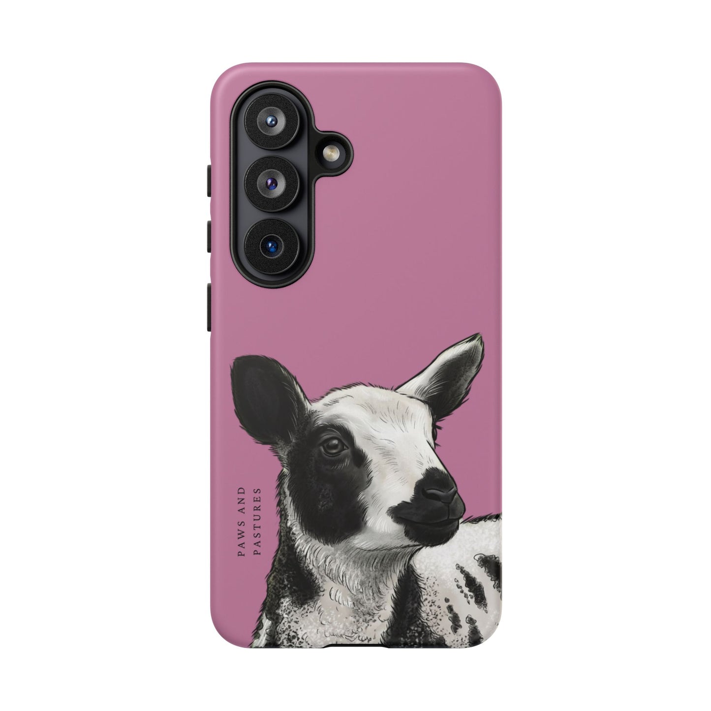 Pink Dutch Spotted Sheep Portrait Phone Case - Black & White Lamb Illustration Protective Cover
