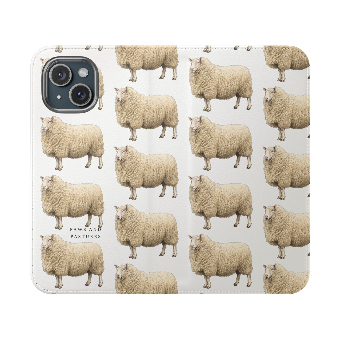Cheviot Sheep Pattern Flip Phone Case – Cute Pastoral Wallet Cover with Card Slots