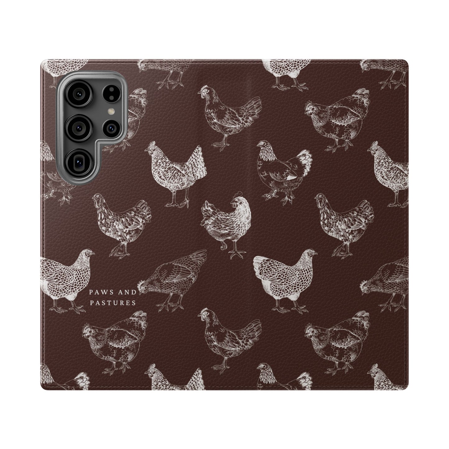 Chicken Pattern Flip Phone Case – Rustic Farmhouse Wallet Cover