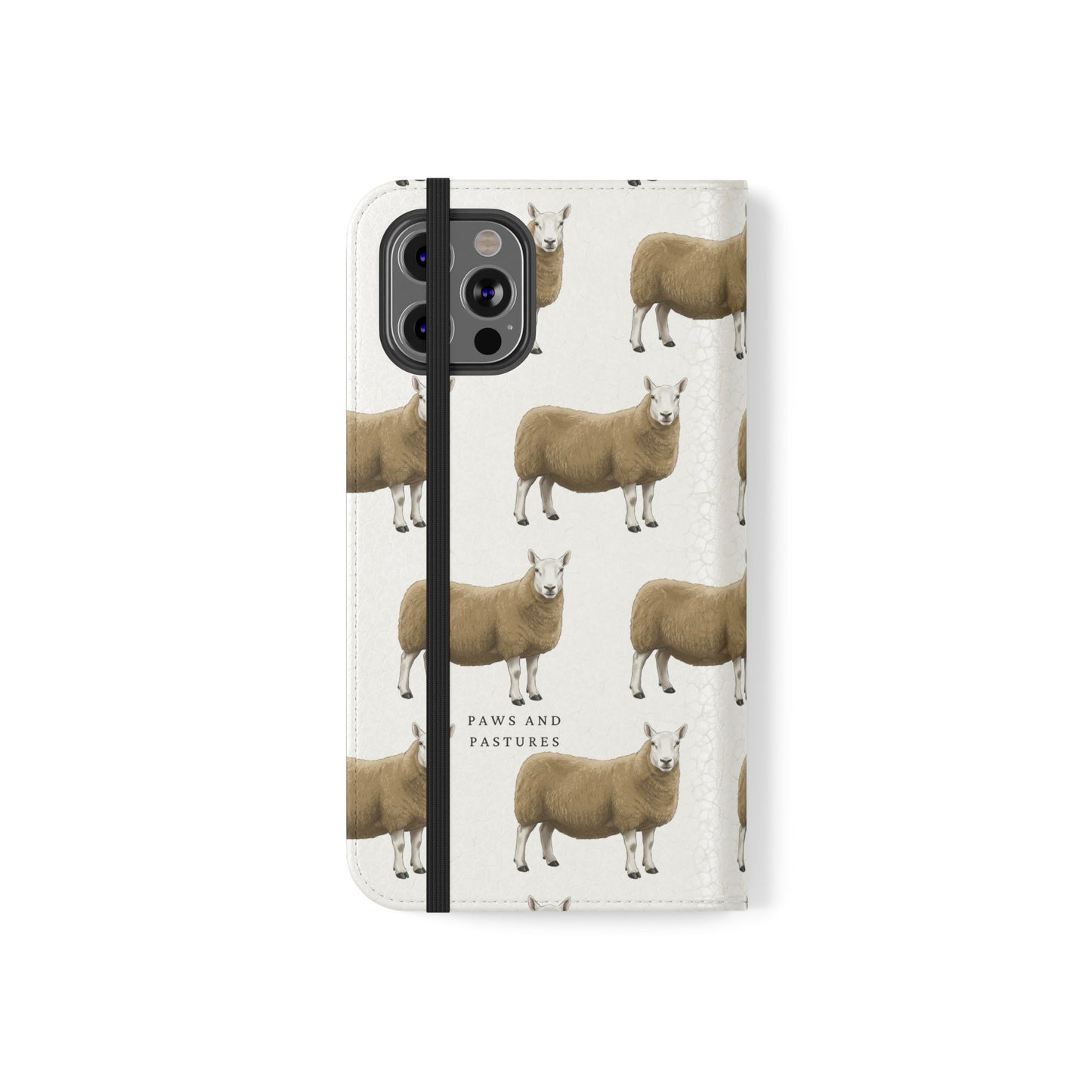Cheviot Sheep Pattern Flip Phone Case – Cute Pastoral Wallet Cover with Card Slots