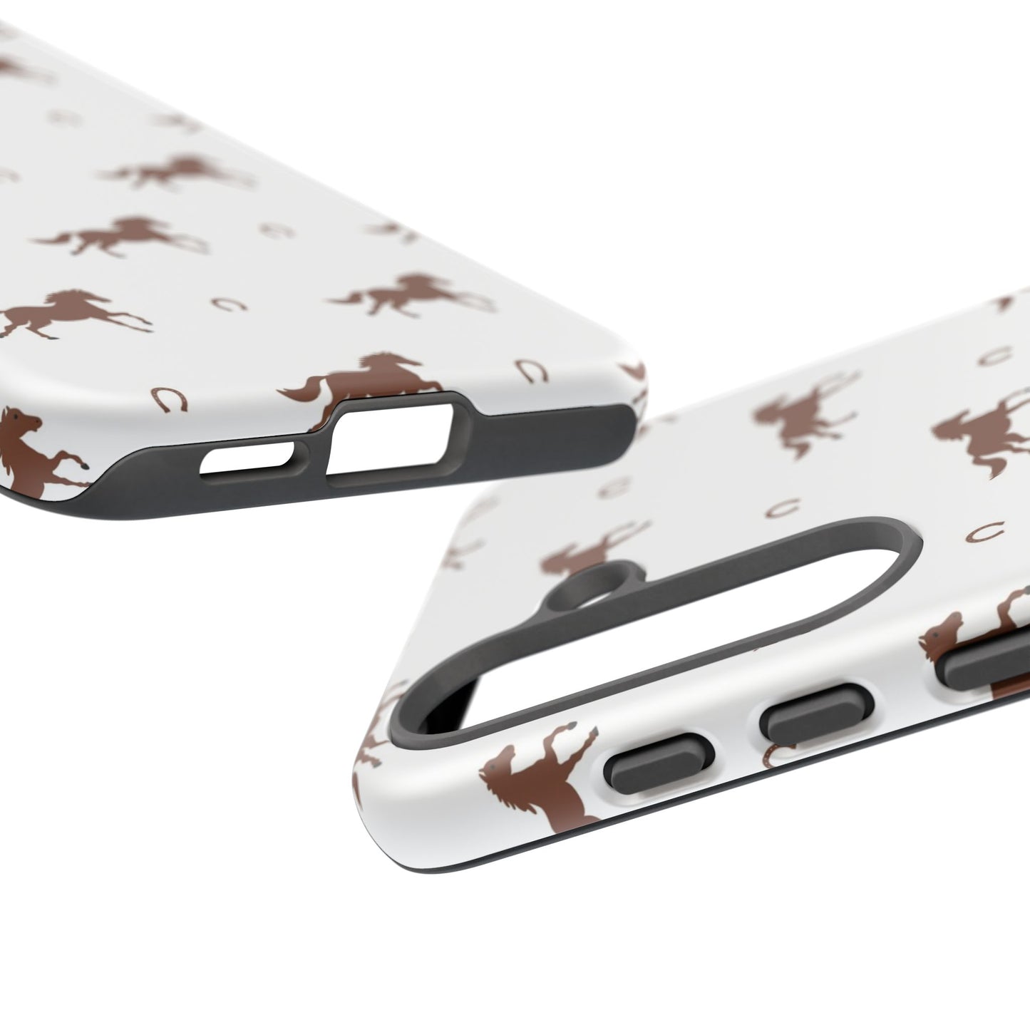 Horse Pattern Tough Phone Case — Brown Galloping Horses & Horseshoes on White