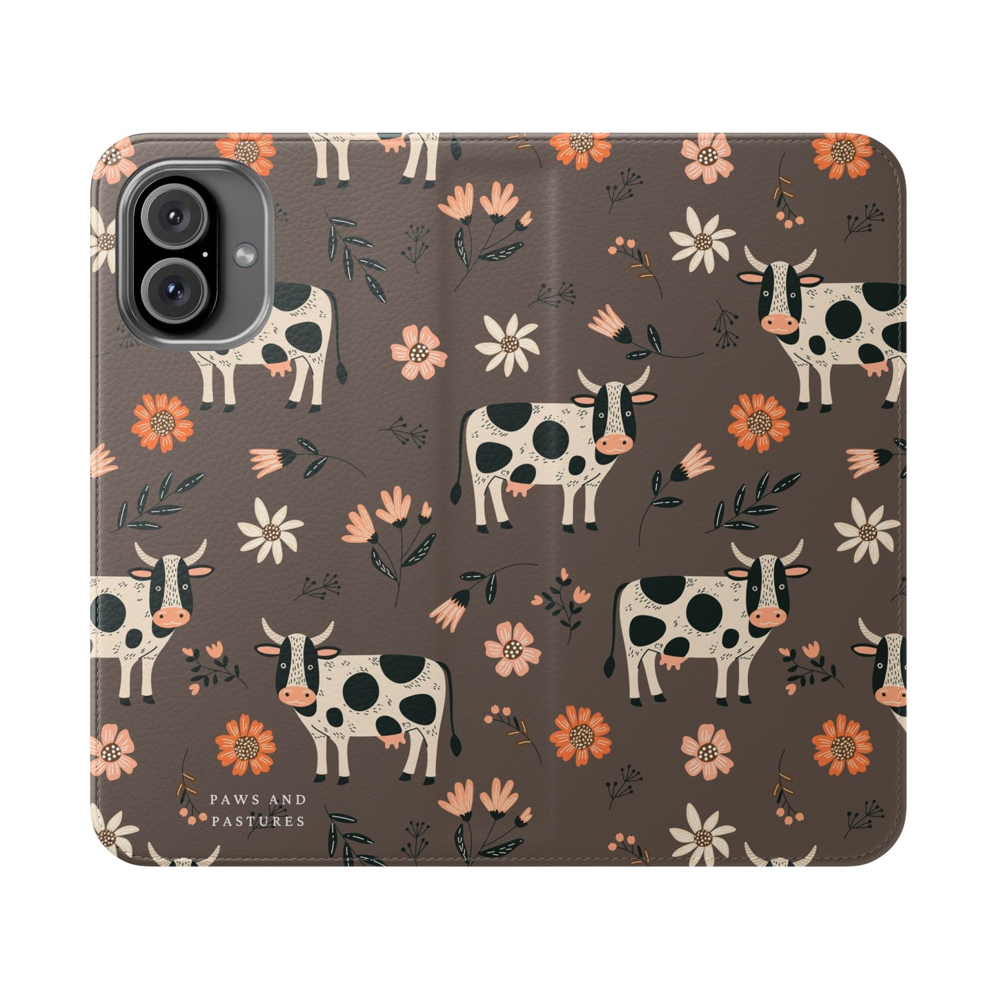 Cow Floral Flip Phone Case – Folklore Farm Pattern Wallet Case