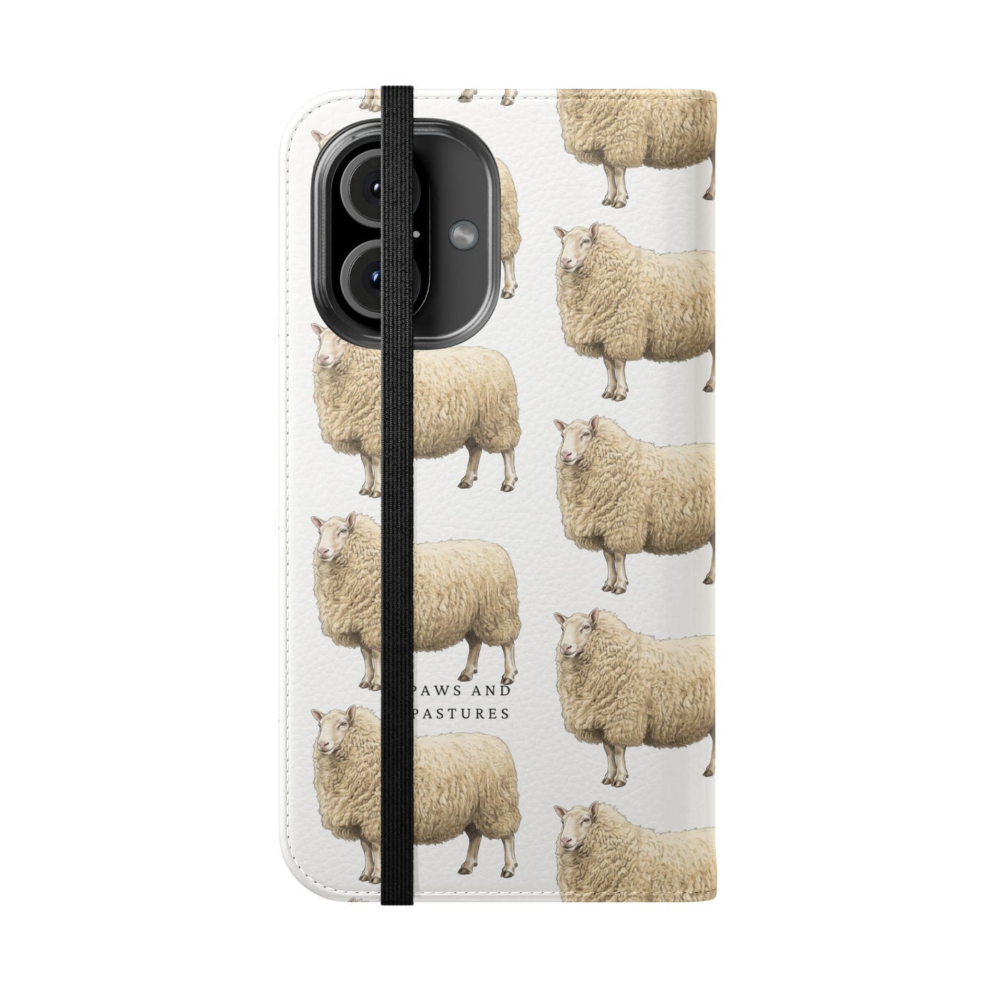 Cheviot Sheep Pattern Flip Phone Case – Cute Pastoral Wallet Cover with Card Slots